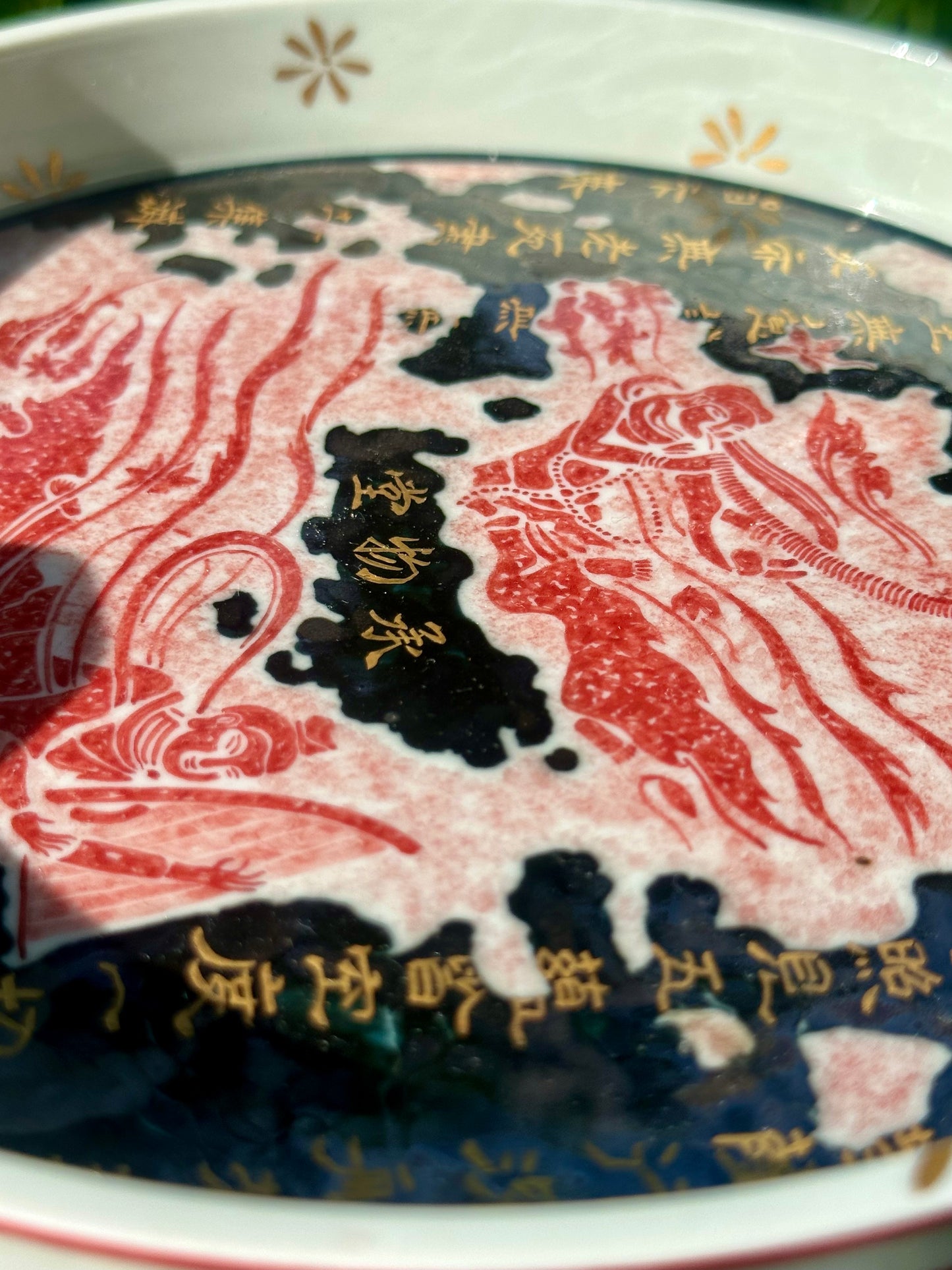 Chinese Red Enameled Hand Painted Porcelain Imitating Tapian Traditional Rubbing Bouddha Calligraphy Masterpiece Gaiwan Tea Tray Set