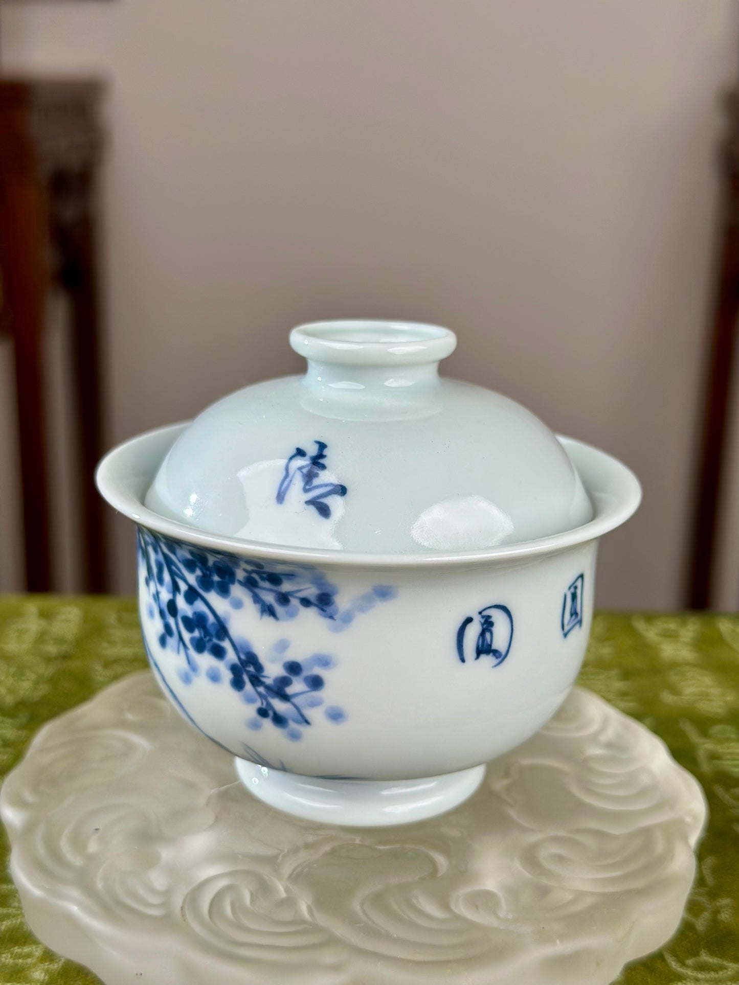 Hanpainted Chinese Blue White Porcelain Panda Teapot Gaiwan Set Jingdezhen Artwork