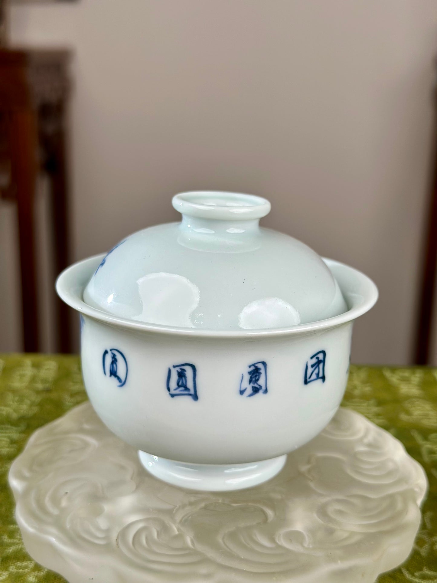 Hanpainted Chinese Blue White Porcelain Panda Teapot Gaiwan Set Jingdezhen Artwork