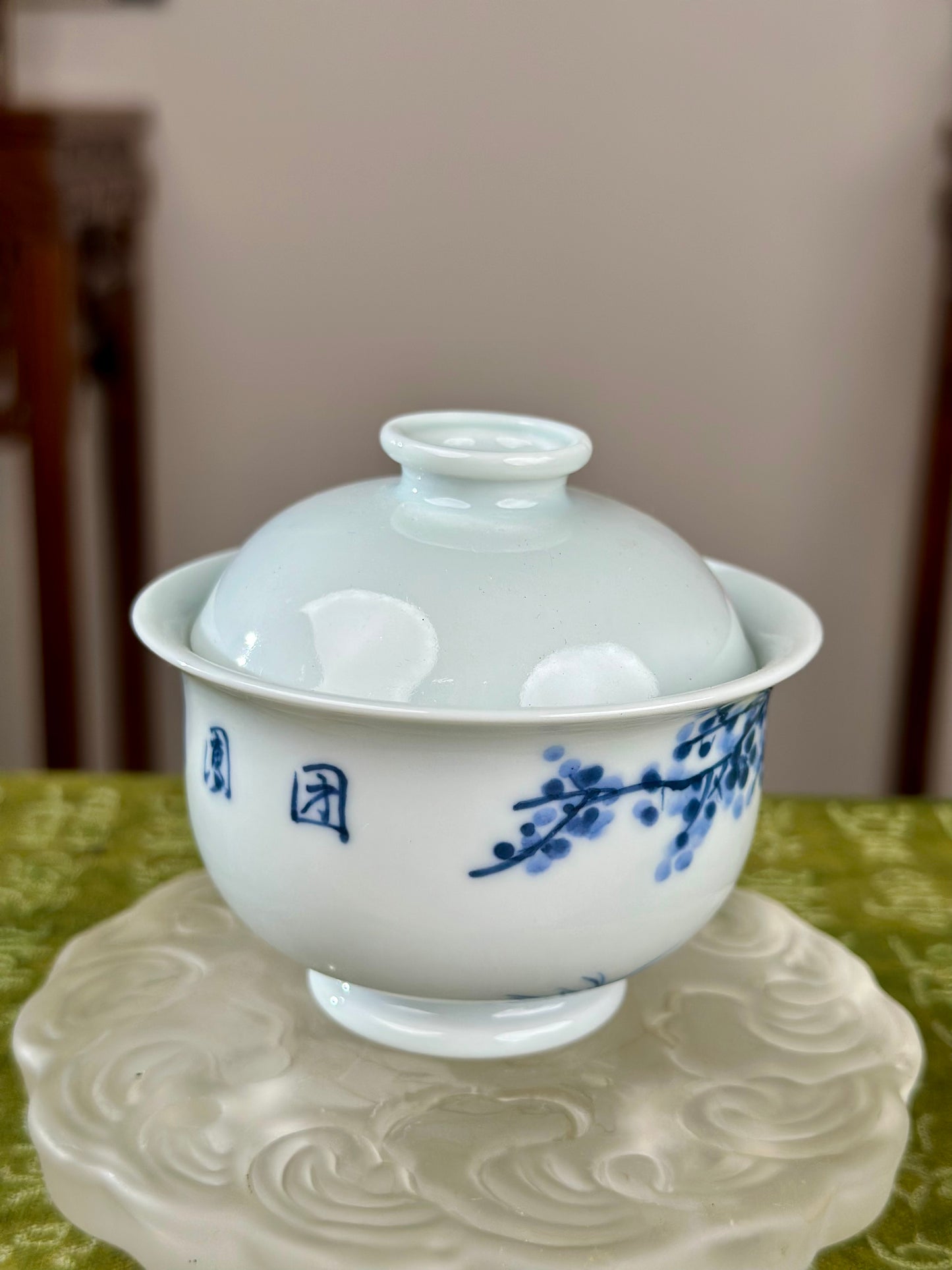 Hanpainted Chinese Blue White Porcelain Panda Teapot Gaiwan Set Jingdezhen Artwork