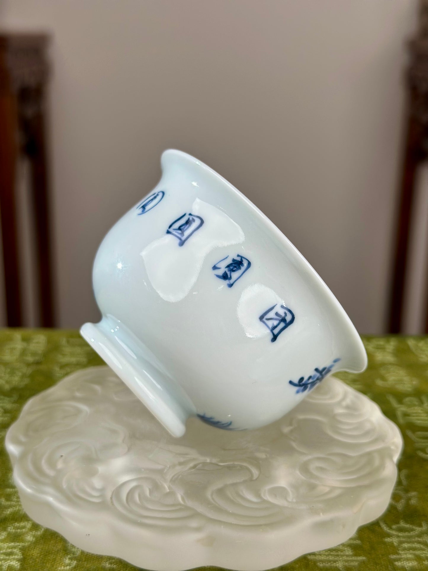 Hanpainted Chinese Blue White Porcelain Panda Teapot Gaiwan Set Jingdezhen Artwork