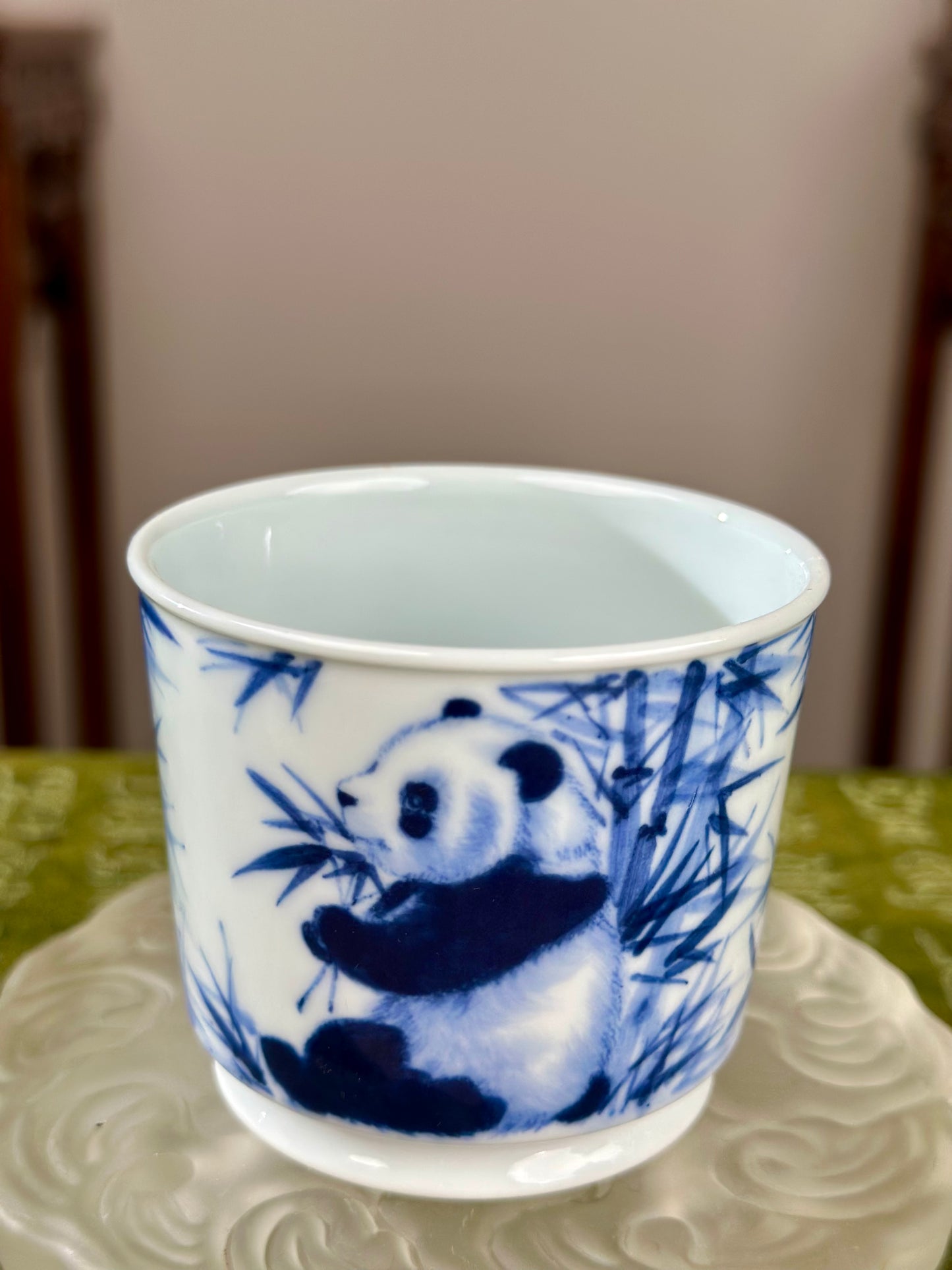 Hanpainted Chinese Blue White Porcelain Panda Teapot Gaiwan Set Jingdezhen Artwork