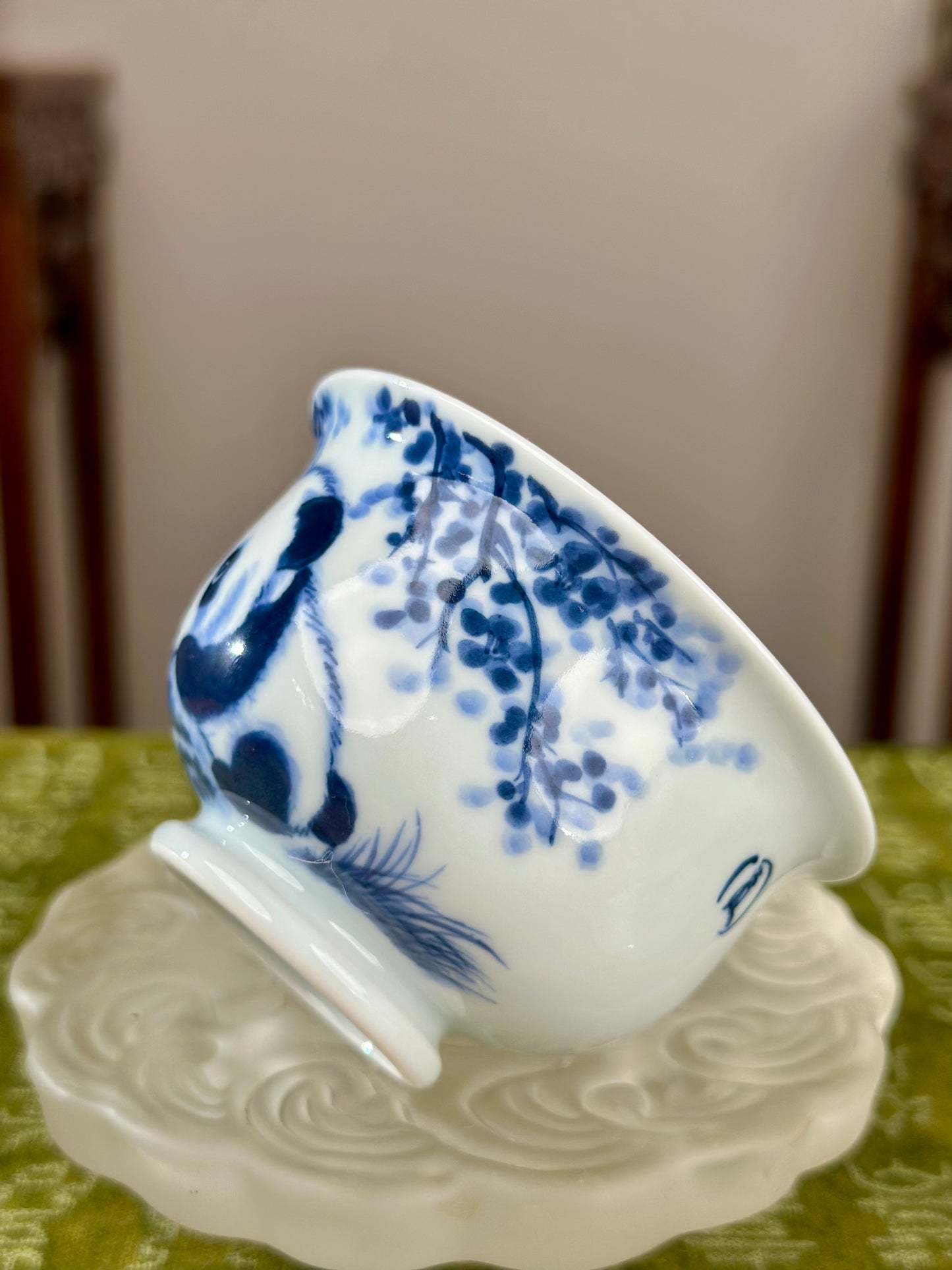 Hanpainted Chinese Blue White Porcelain Panda Teapot Gaiwan Set Jingdezhen Artwork