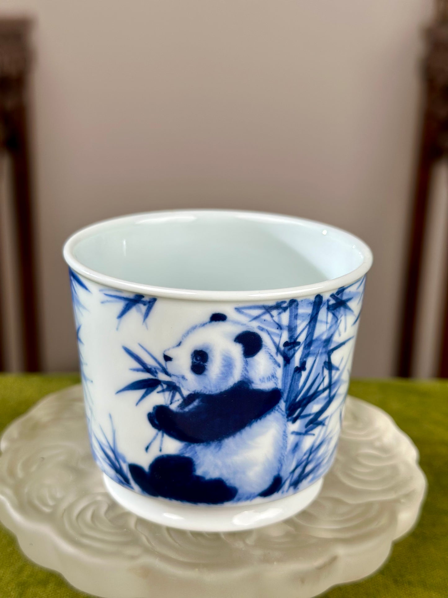 Hanpainted Chinese Blue White Porcelain Panda Teapot Gaiwan Set Jingdezhen Artwork