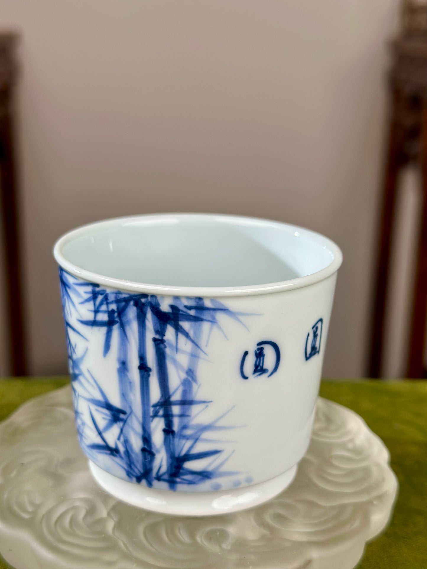 Hanpainted Chinese Blue White Porcelain Panda Teapot Gaiwan Set Jingdezhen Artwork