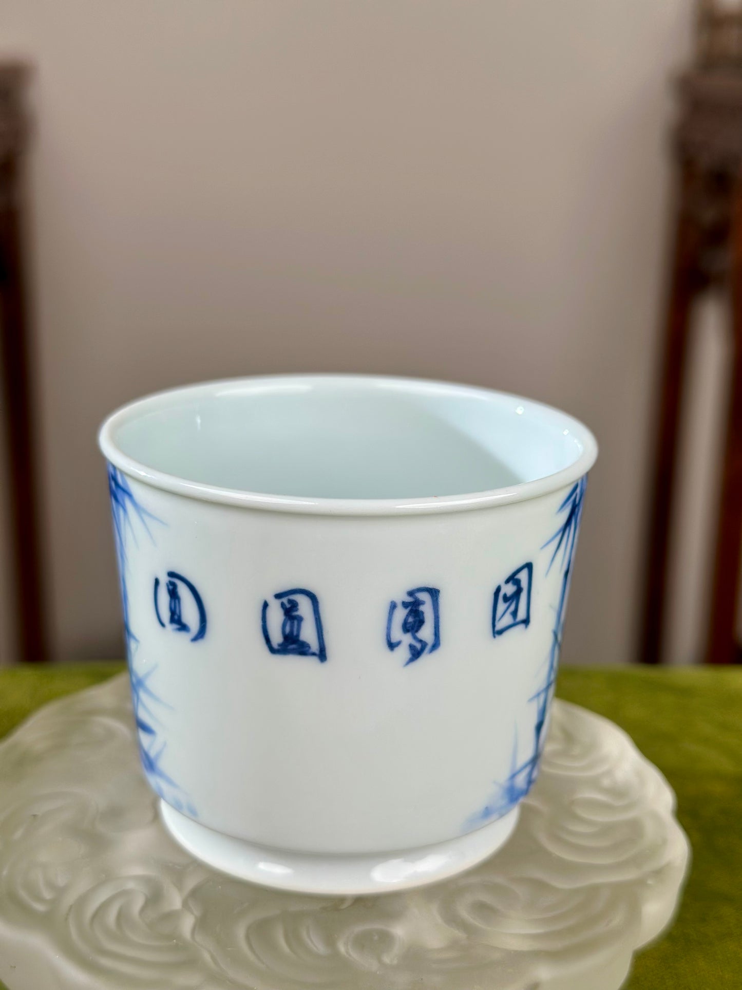 Hanpainted Chinese Blue White Porcelain Panda Teapot Gaiwan Set Jingdezhen Artwork