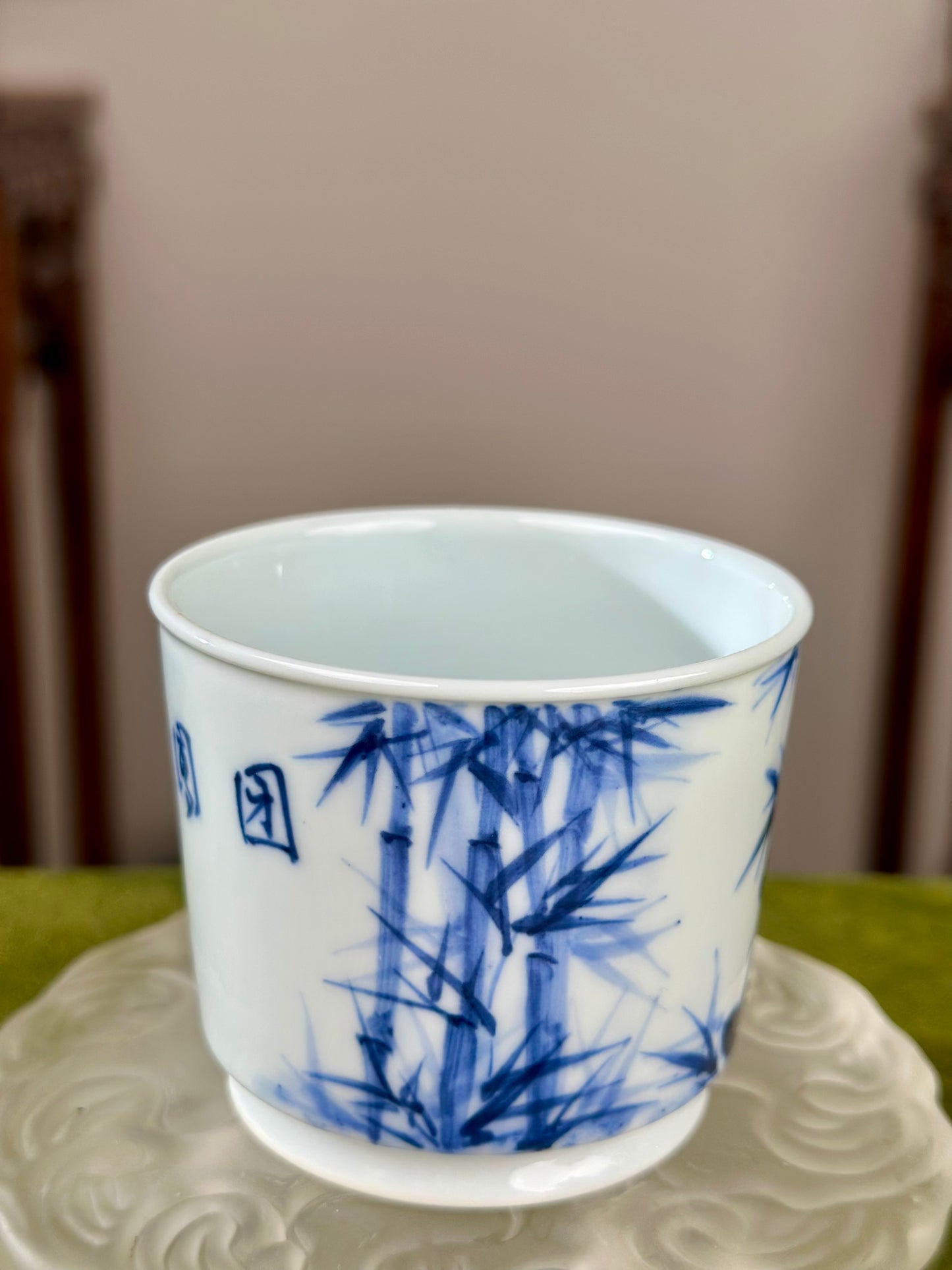 Hanpainted Chinese Blue White Porcelain Panda Teapot Gaiwan Set Jingdezhen Artwork