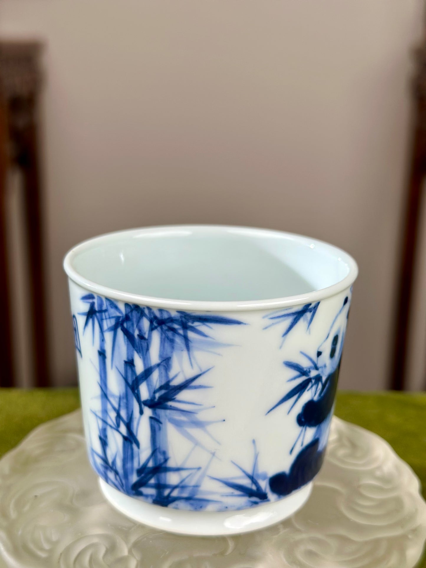 Hanpainted Chinese Blue White Porcelain Panda Teapot Gaiwan Set Jingdezhen Artwork
