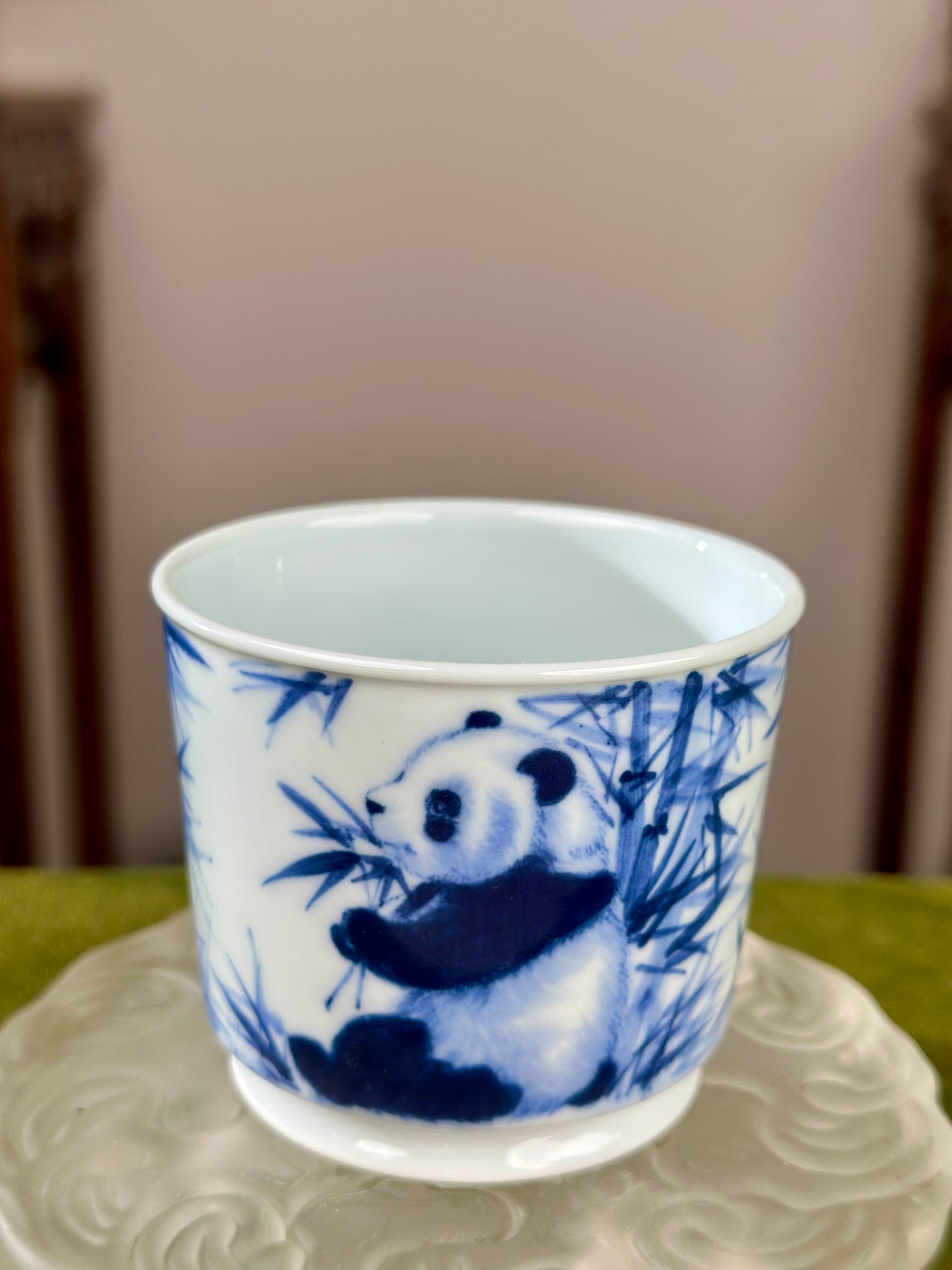 Hanpainted Chinese Blue White Porcelain Panda Teapot Gaiwan Set Jingdezhen Artwork
