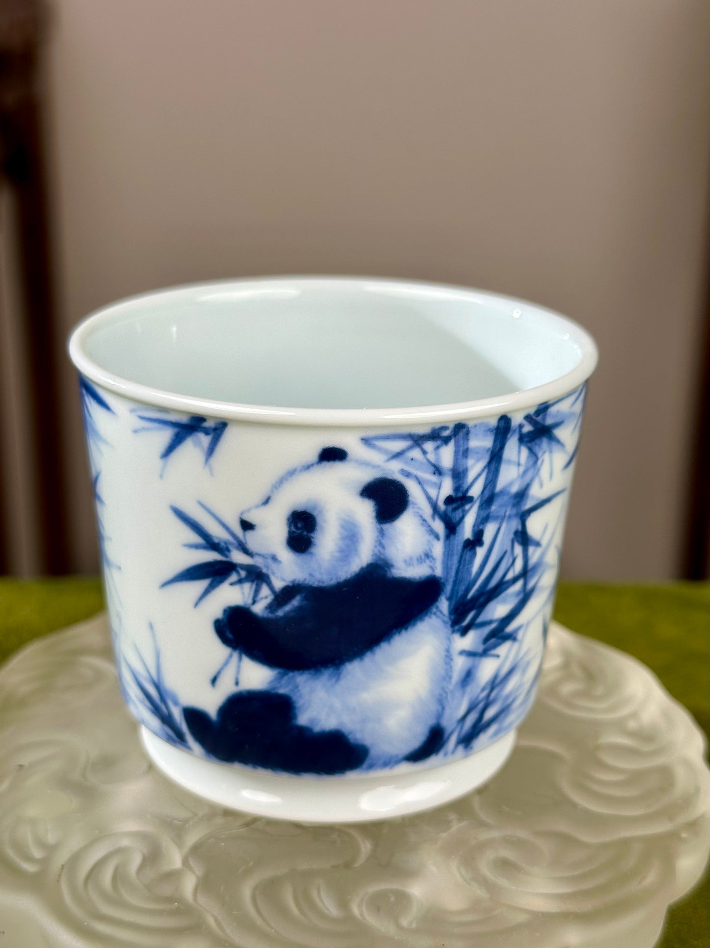 Hanpainted Chinese Blue White Porcelain Panda Teapot Gaiwan Set Jingdezhen Artwork