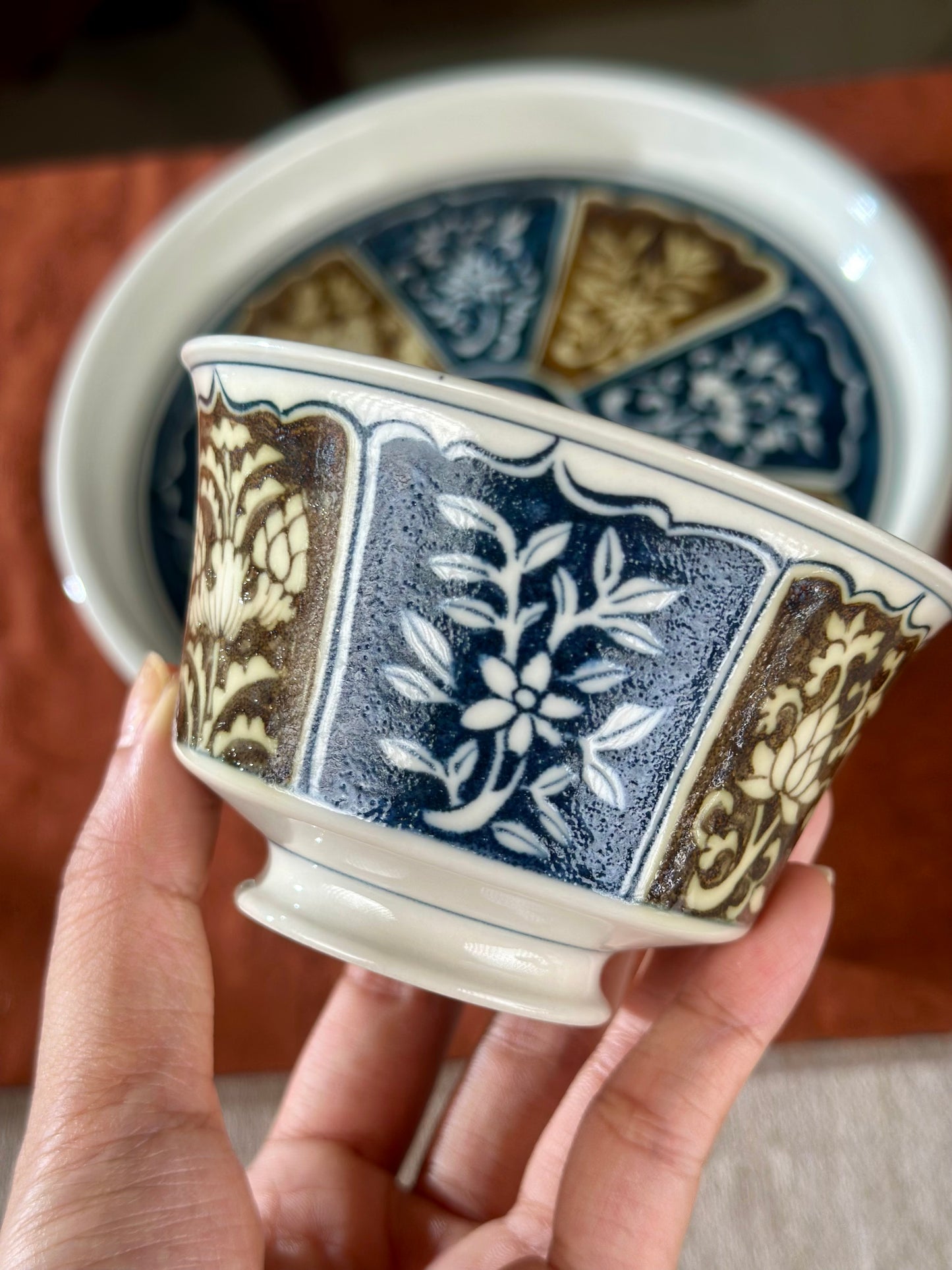 Handpainted Chinese Luxious Underglaze Gold Youlijin Traditional Flower Pattern Masterpiece Gaiwan Set Tea Tray Set Tea Boat