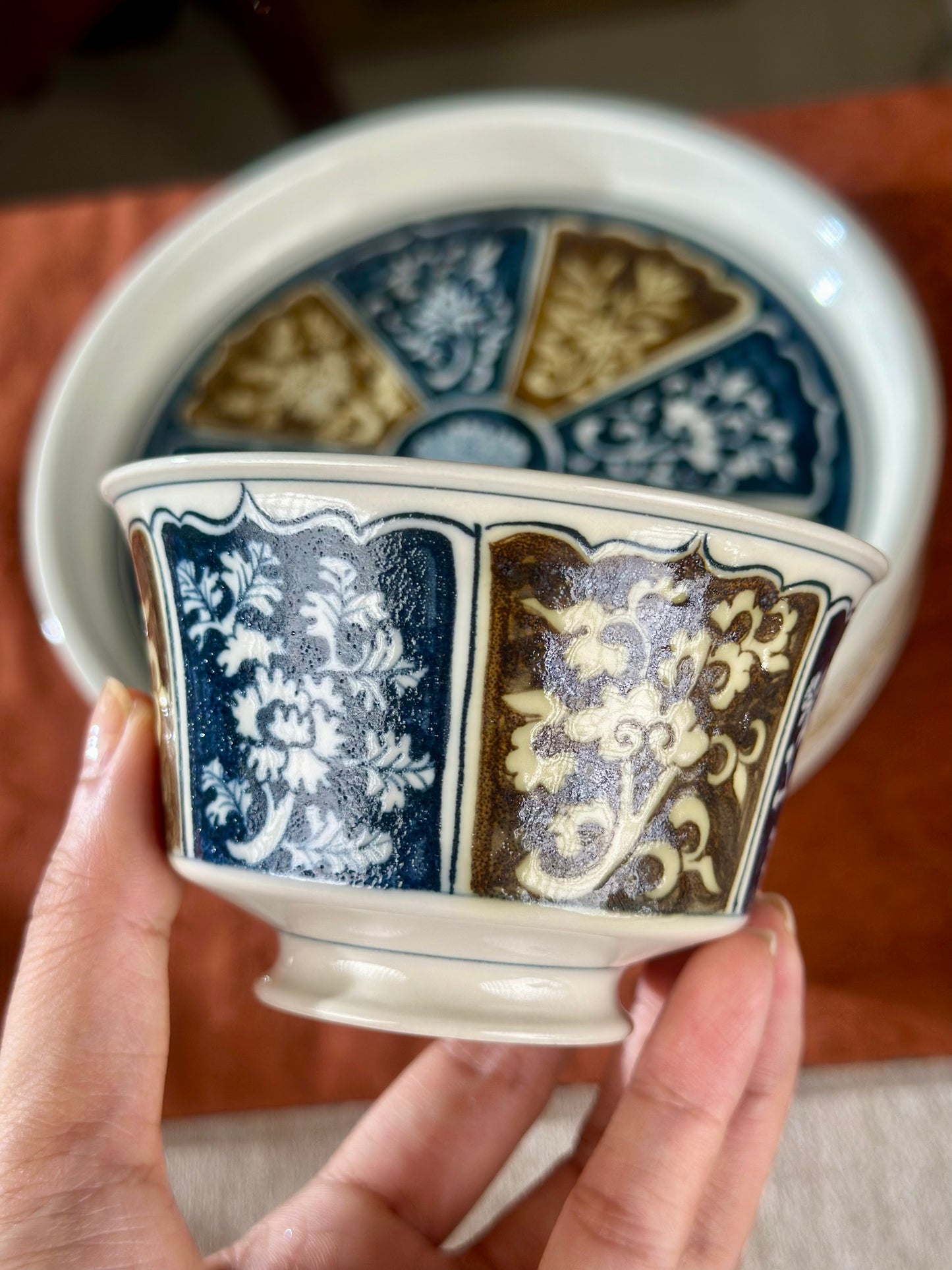 Handpainted Chinese Luxious Underglaze Gold Youlijin Traditional Flower Pattern Masterpiece Gaiwan Set Tea Tray Set Tea Boat