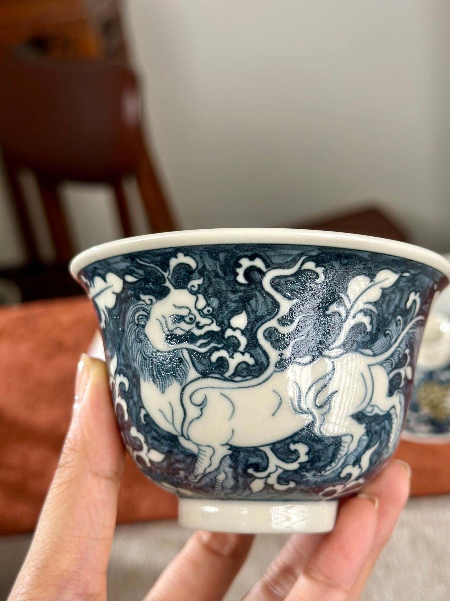 Handpainted Chinese Luxious Underglaze Gold Youlijin Traditional Lion Pattern Masterpiece Gaiwan Set Artwork Teacup