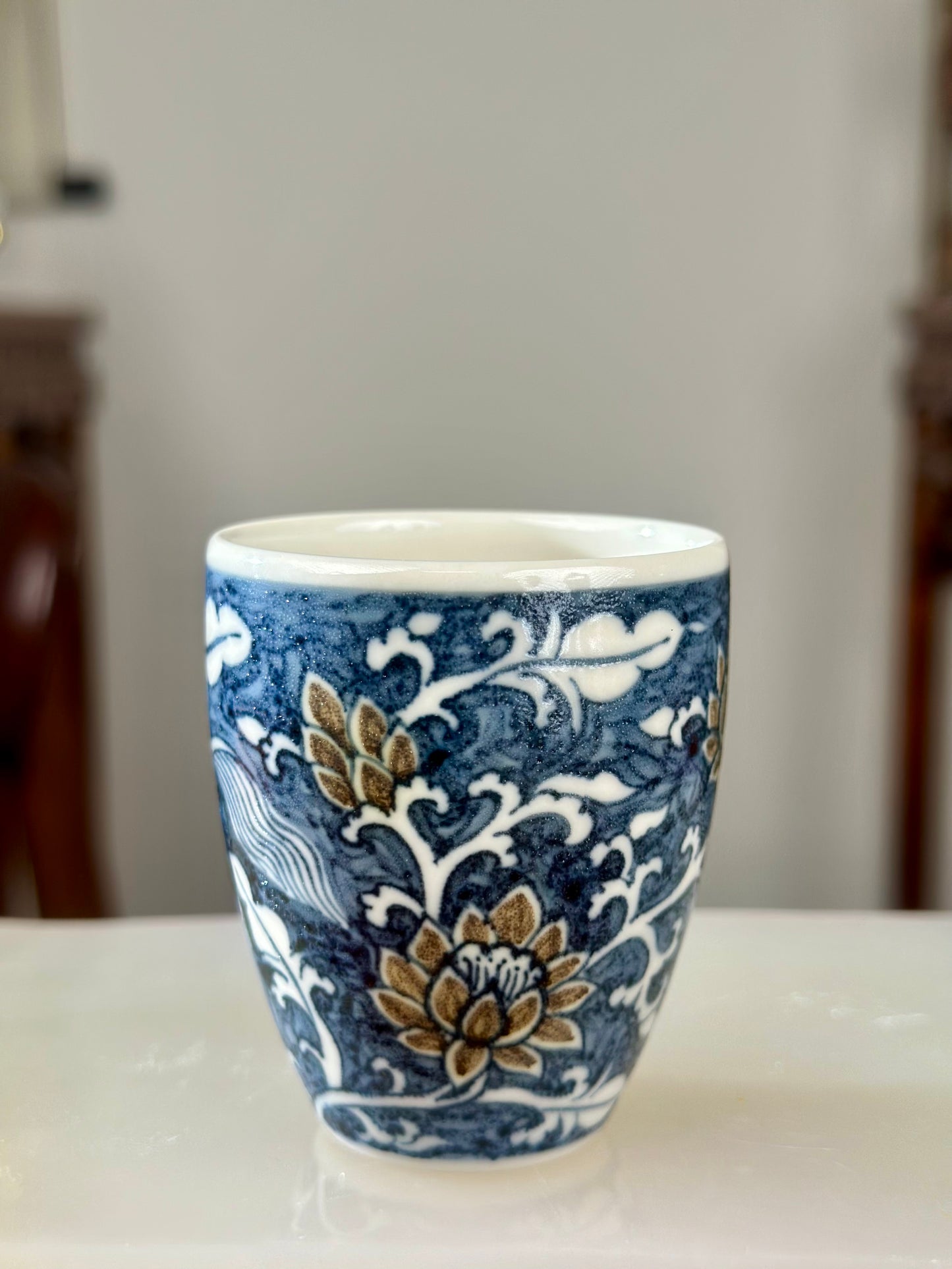 Handpainted Chinese Luxious Underglaze Gold Youlijin Traditional Lion Pattern Masterpiece Gaiwan Set Artwork Teacup