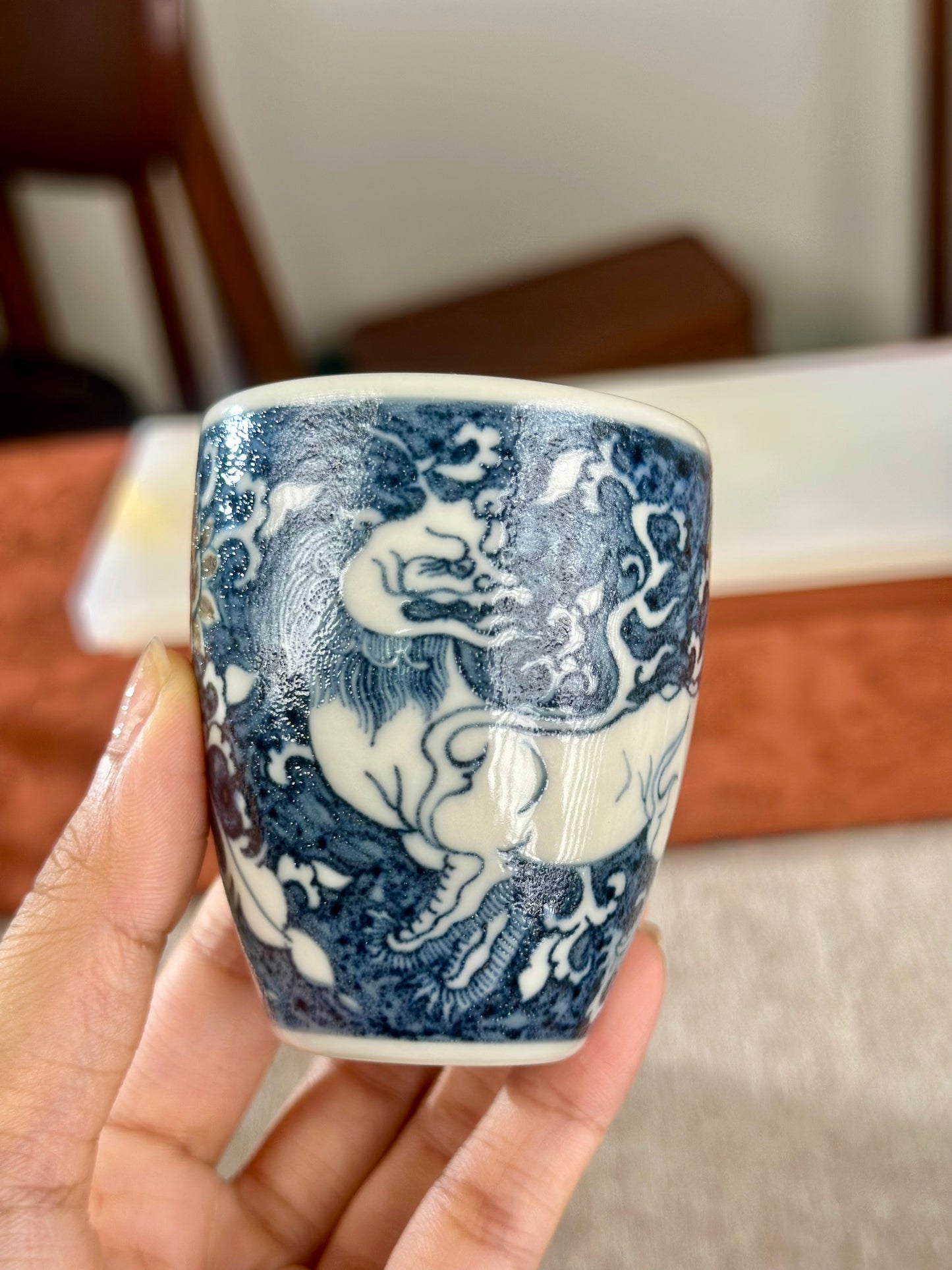 Handpainted Chinese Luxious Underglaze Gold Youlijin Traditional Lion Pattern Masterpiece Gaiwan Set Artwork Teacup