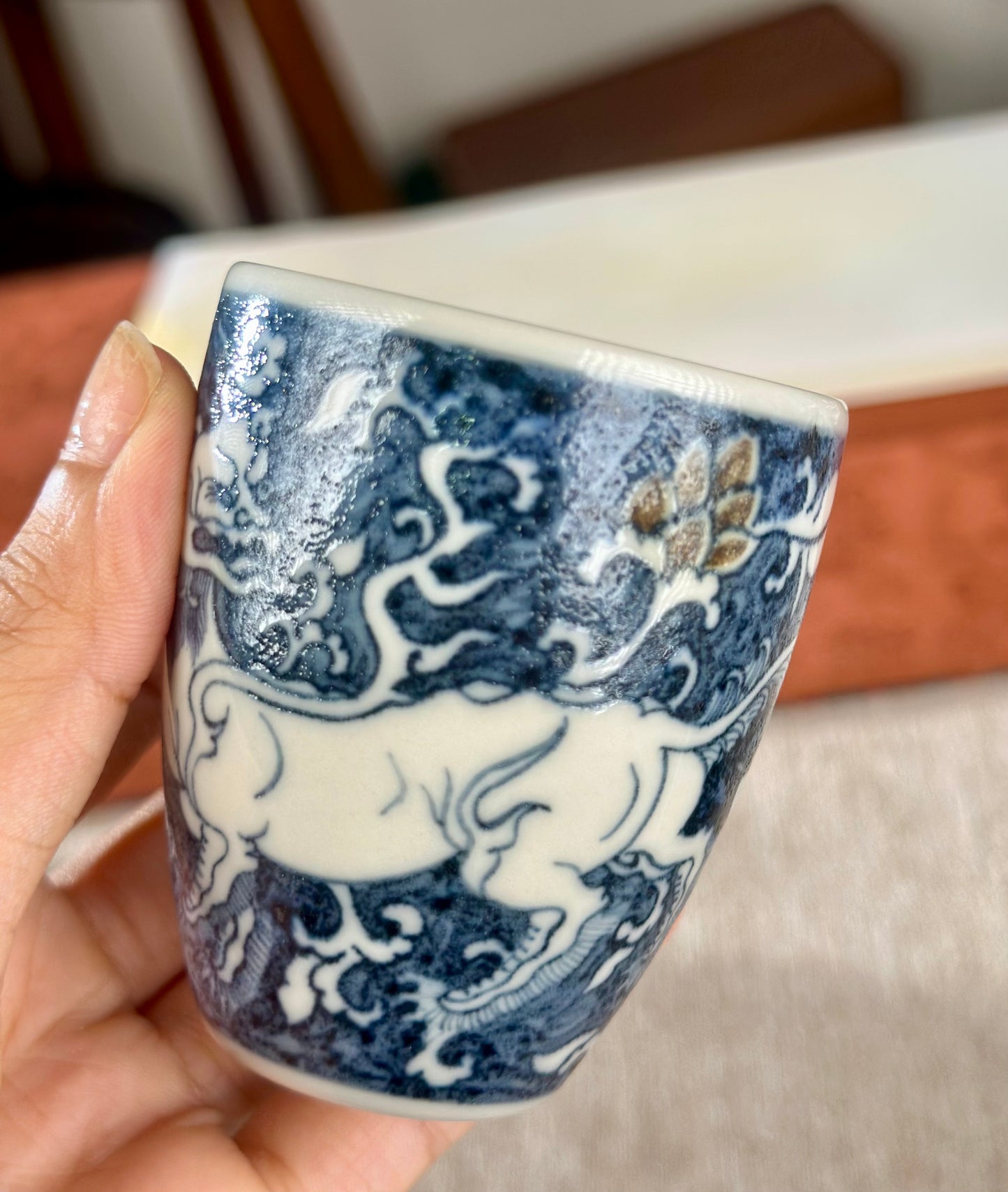 Handpainted Chinese Luxious Underglaze Gold Youlijin Traditional Lion Pattern Masterpiece Gaiwan Set Artwork Teacup