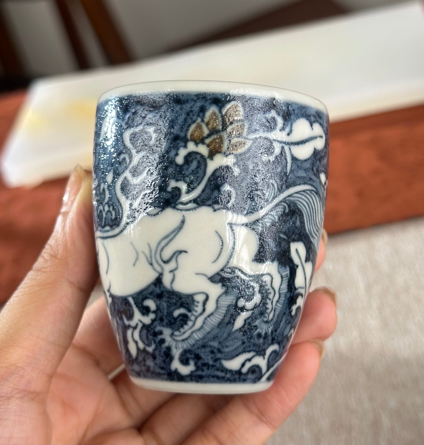 Handpainted Chinese Luxious Underglaze Gold Youlijin Traditional Lion Pattern Masterpiece Gaiwan Set Artwork Teacup