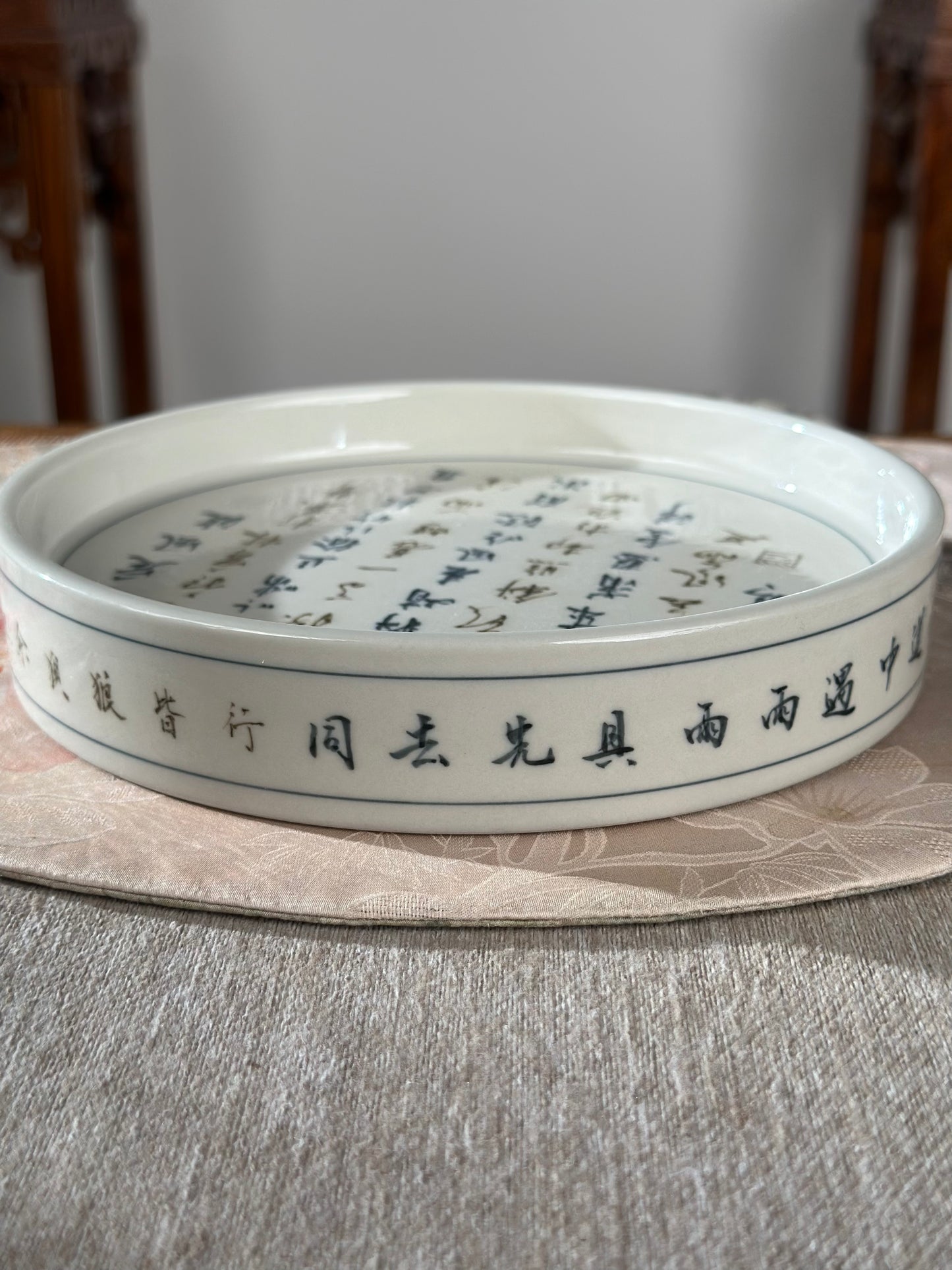 Handpainted Calligraphy Chinese Luxious Blue White Porcelain Underglaze Gold Youlijin Gaiwan Set Artwork Teacup