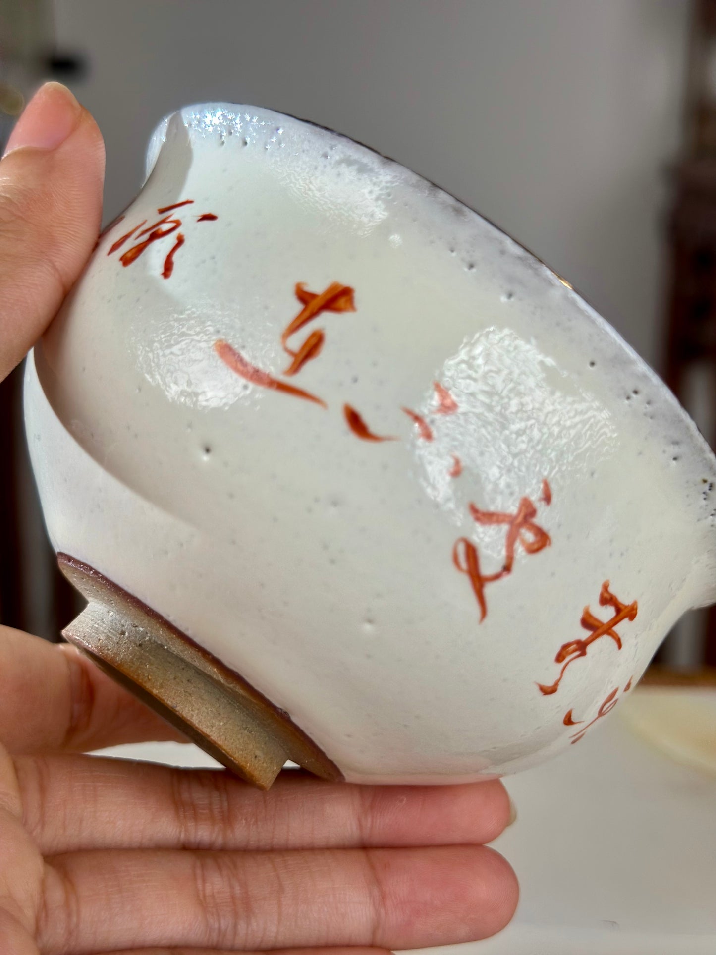 Handpainted Chinese Calligraphy Poem Alum Red Jingdezhen Orange Red Gaiwan Teaware Pottery