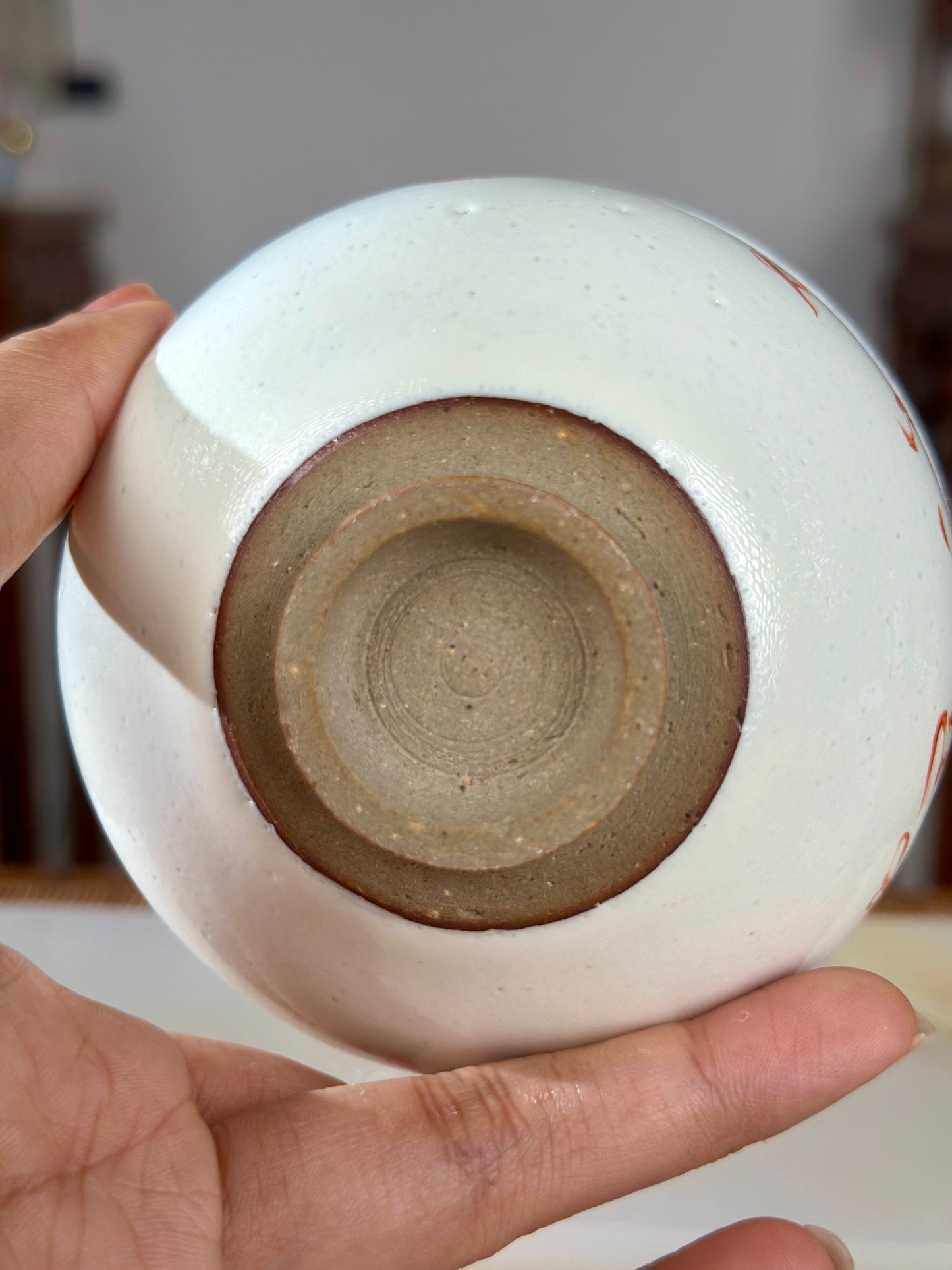 Handpainted Chinese Calligraphy Poem Alum Red Jingdezhen Orange Red Gaiwan Teaware Pottery