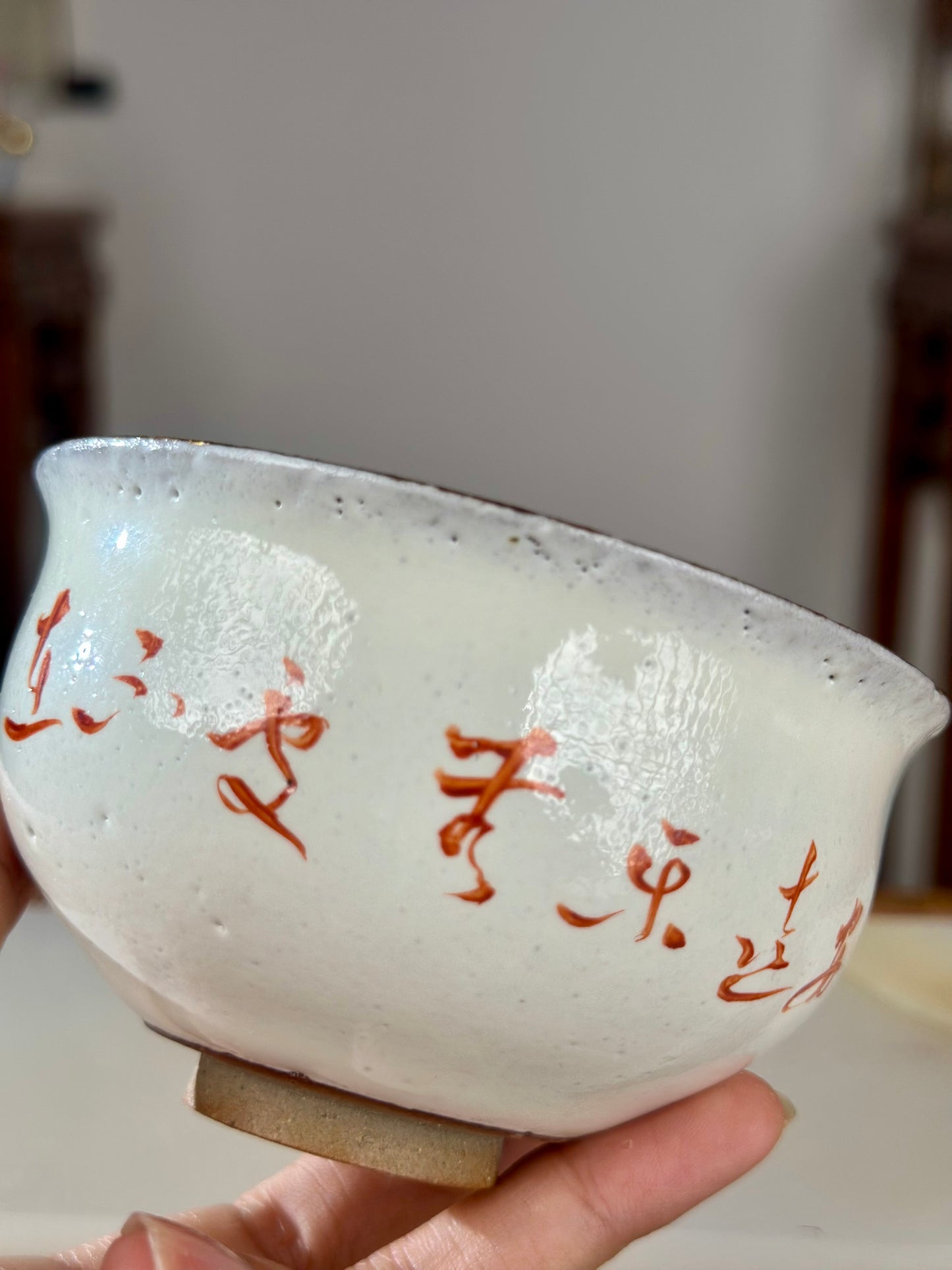 Handpainted Chinese Calligraphy Poem Alum Red Jingdezhen Orange Red Gaiwan Teaware Pottery