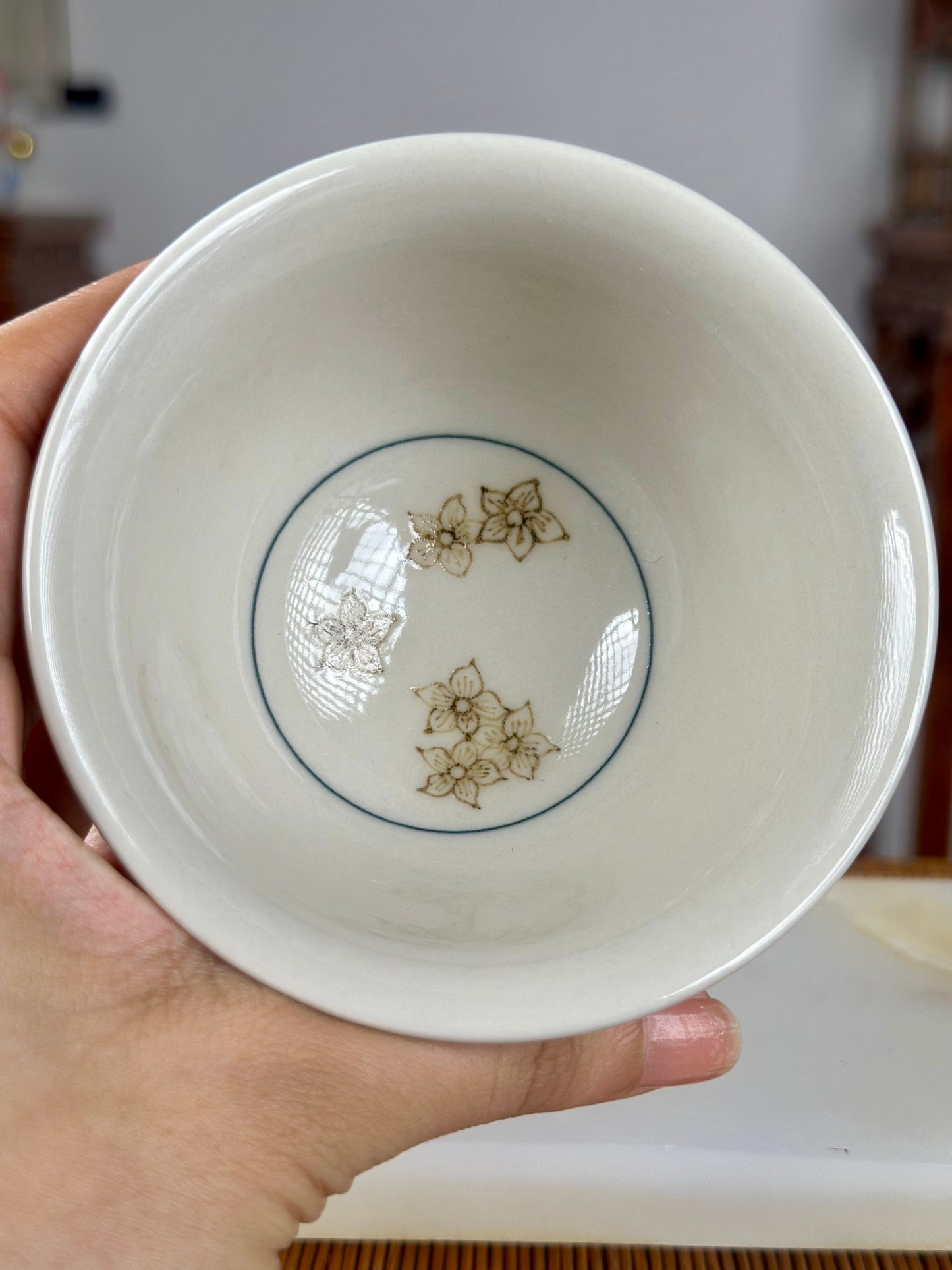 Handpainted Chinese Luxious Blue White Porcelain Underglaze Gold Youlijin Horse Flower Ocean Wave Pattern Gaiwan Set Artwork Teacup