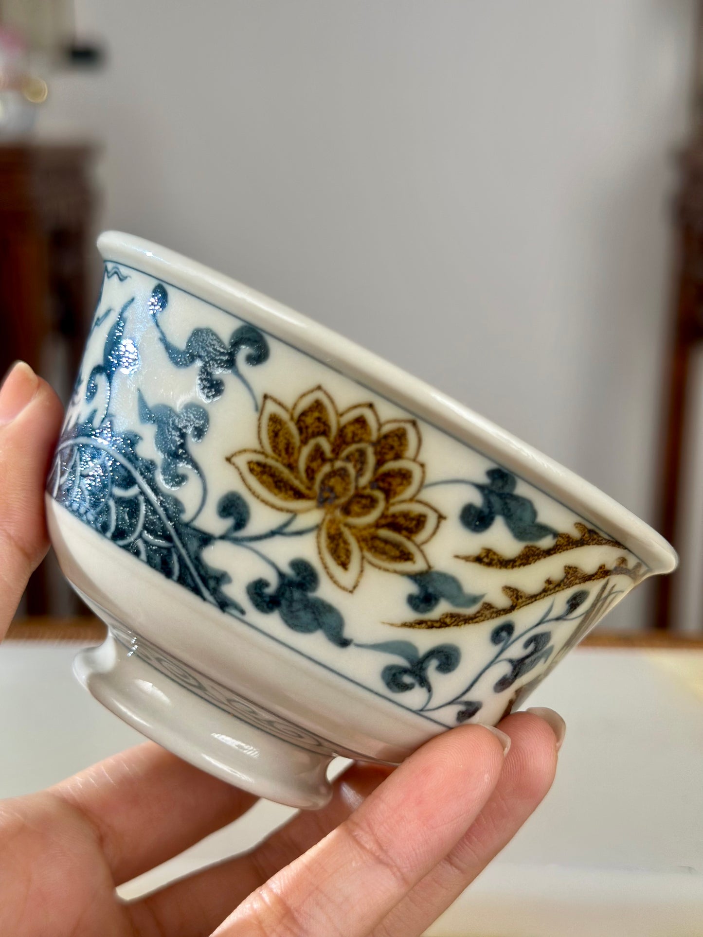 Handpainted Chinese Luxious Blue White Porcelain Underglaze Gold Youlijin Dragon Phoenix Gaiwan Set Artwork Teacup Tea Tray