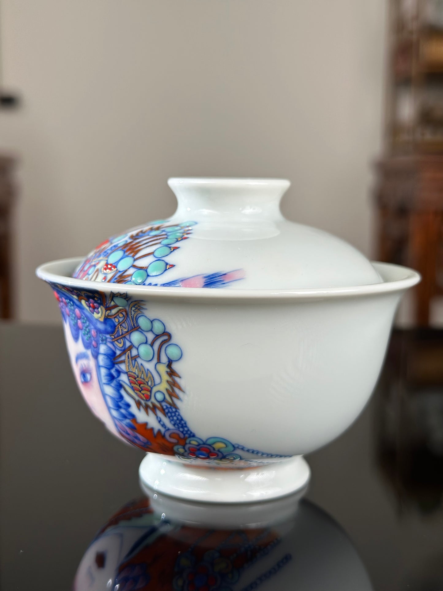 Handpainted Beijing Opera Portrait Pattern Chinese Jingdezhen Doucai Master Fine China Gaiwan Teacup Set