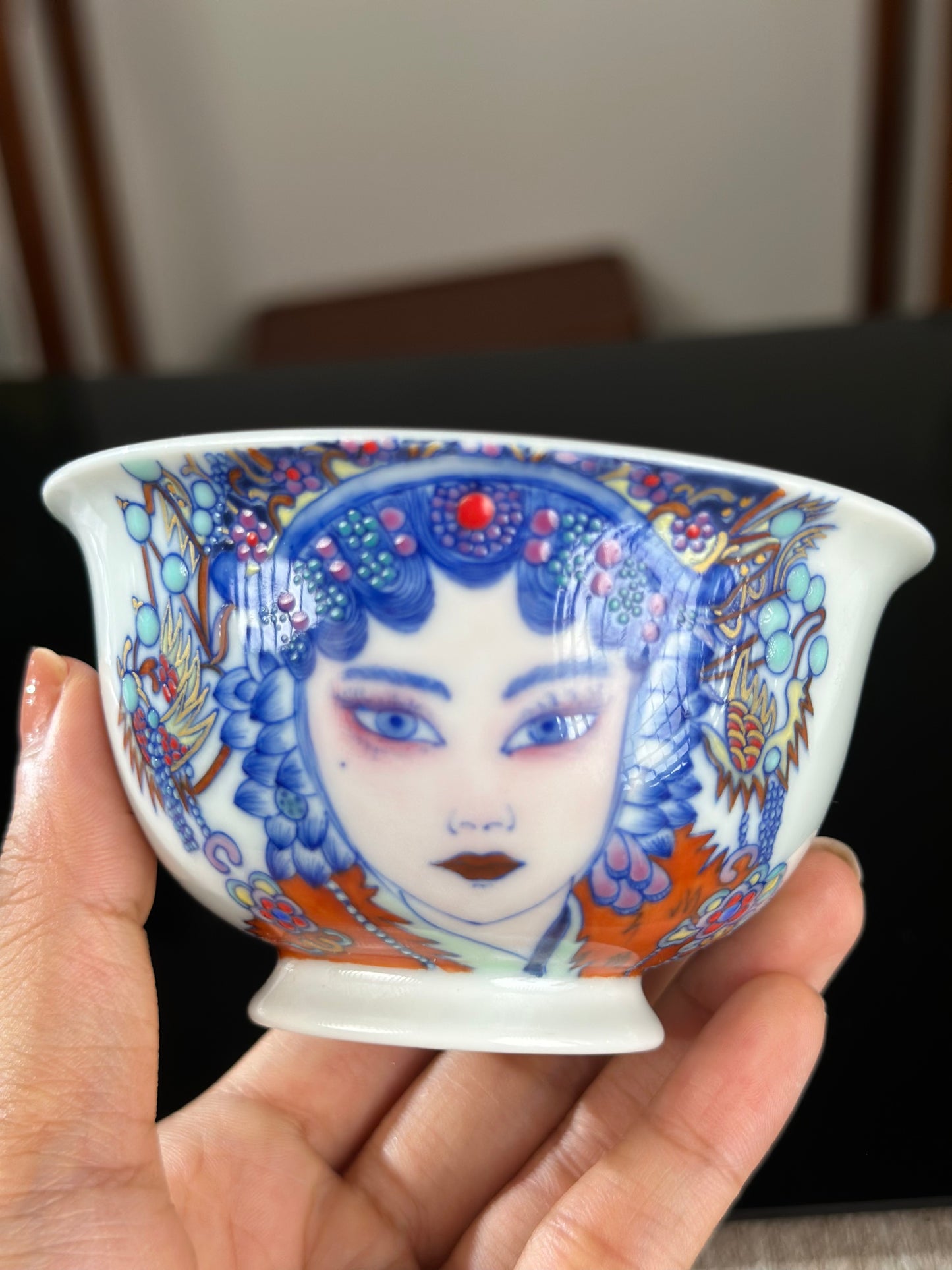 Handpainted Beijing Opera Portrait Pattern Chinese Jingdezhen Doucai Master Fine China Gaiwan Teacup Set
