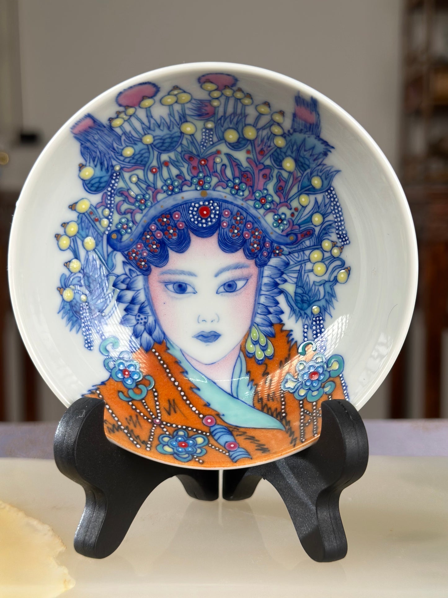 Handpainted Beijing Opera Portrait Pattern Chinese Jingdezhen Doucai Master Fine China Gaiwan Teacup Set