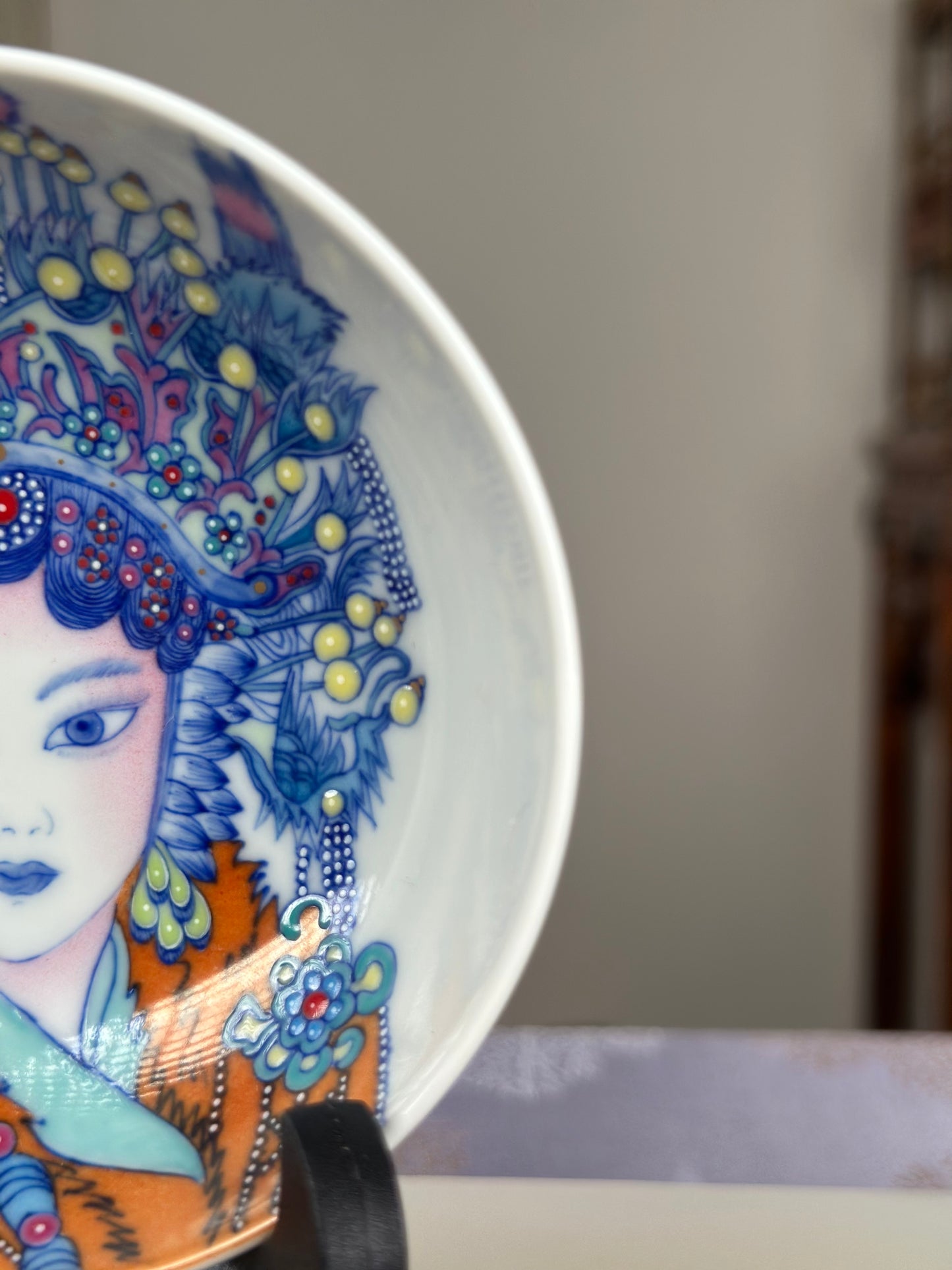Handpainted Beijing Opera Portrait Pattern Chinese Jingdezhen Doucai Master Fine China Gaiwan Teacup Set