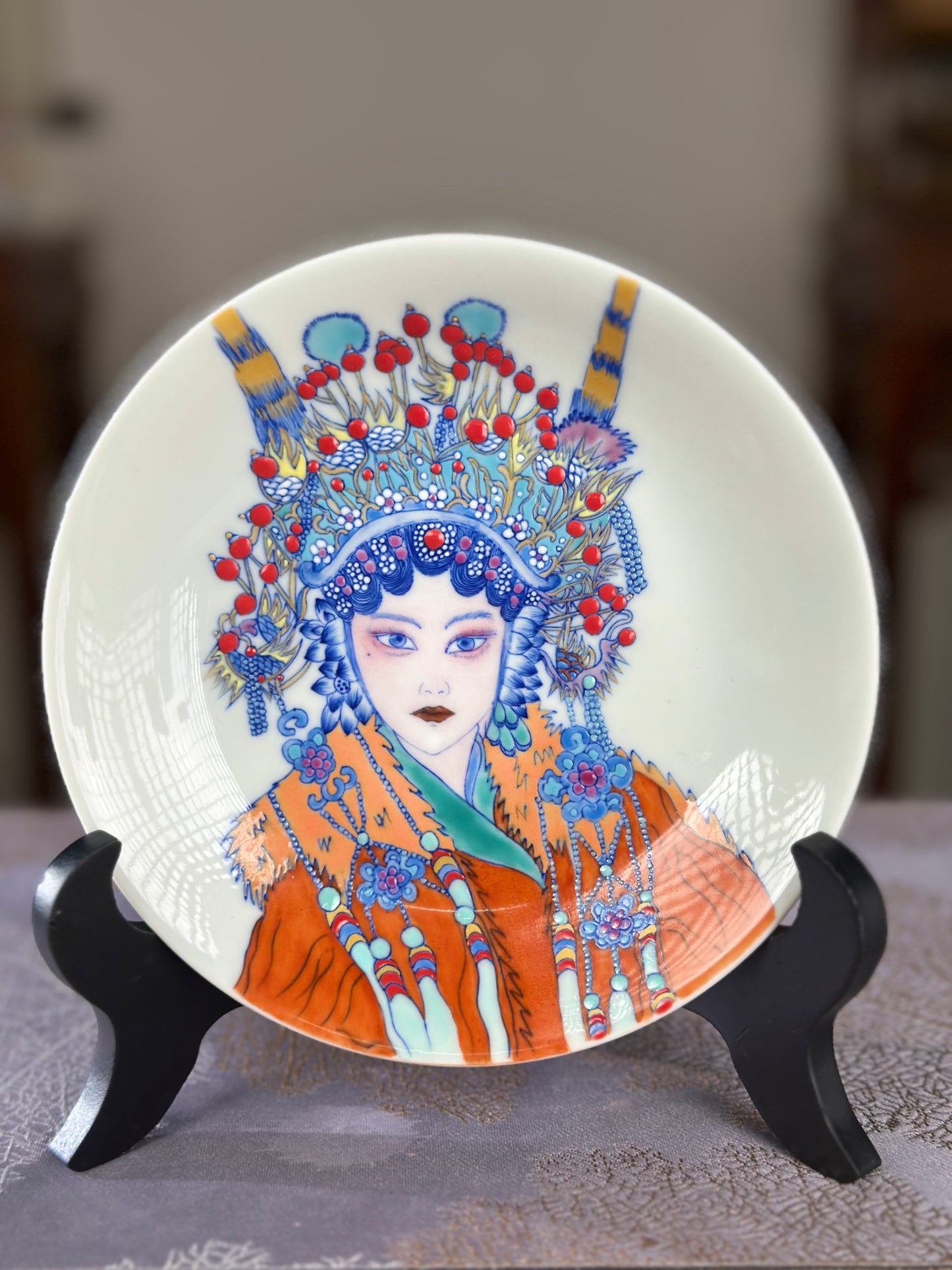 Handpainted Beijing Opera Portrait Pattern Chinese Jingdezhen Doucai Master Fine China Gaiwan Teacup Set