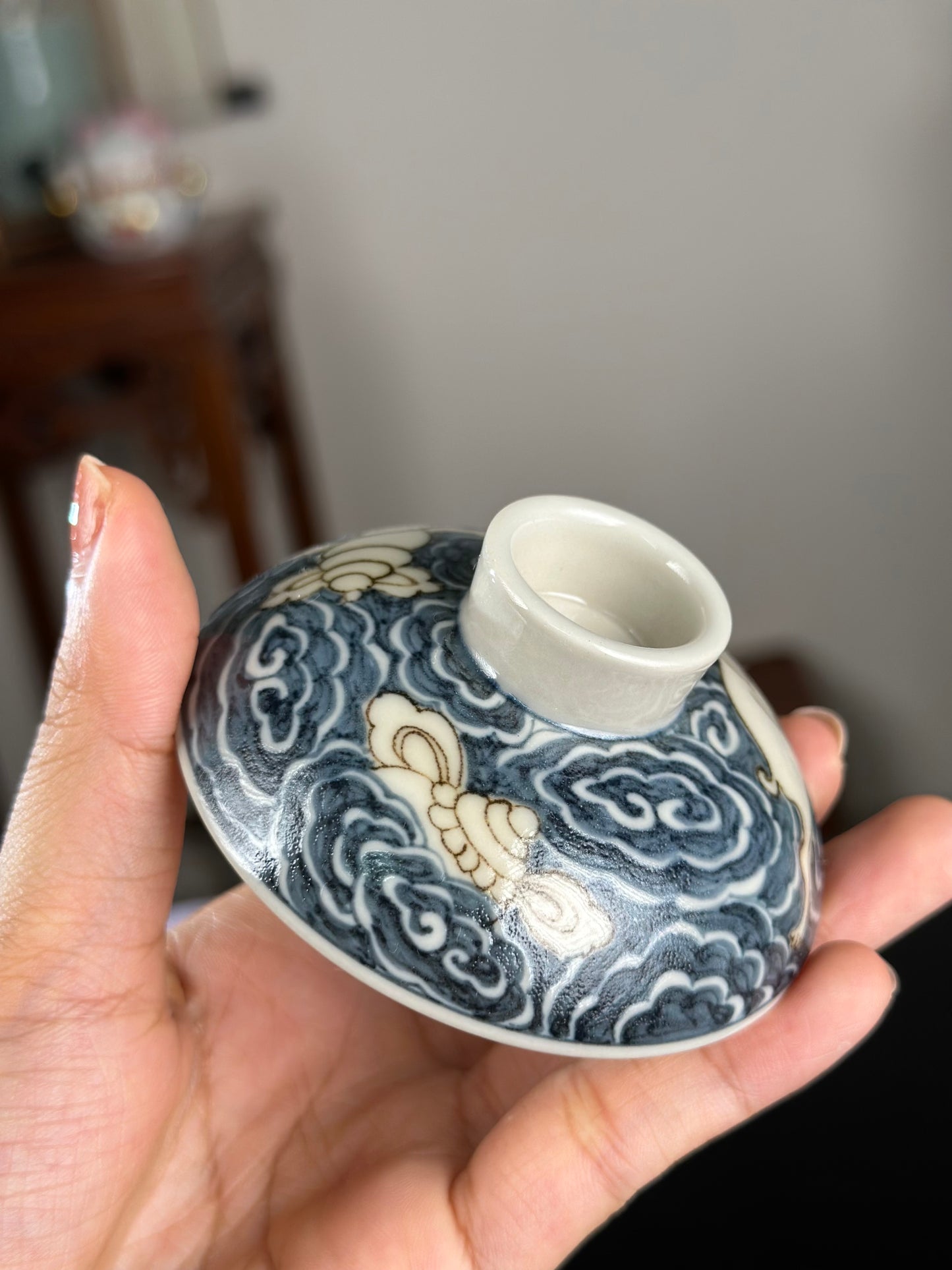 Handpainted Chinese High End Blue White Porcelain Underglaze Gold Youlijin Rabbit Pattern Teacup Gaiwan Tray Set