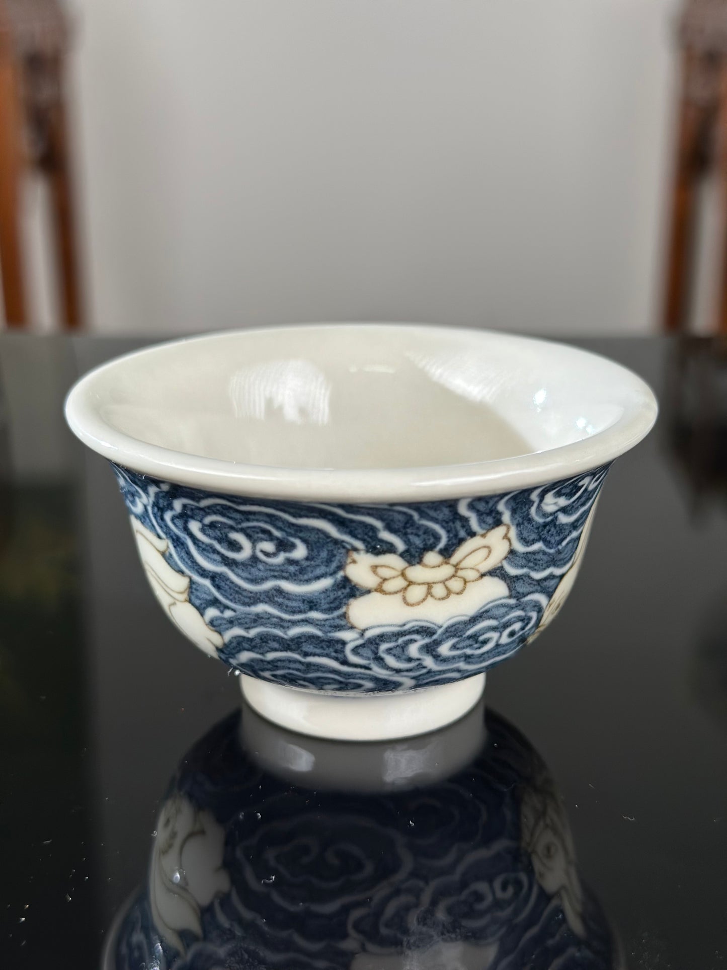 Handpainted Chinese High End Blue White Porcelain Underglaze Gold Youlijin Rabbit Pattern Teacup Gaiwan Tray Set