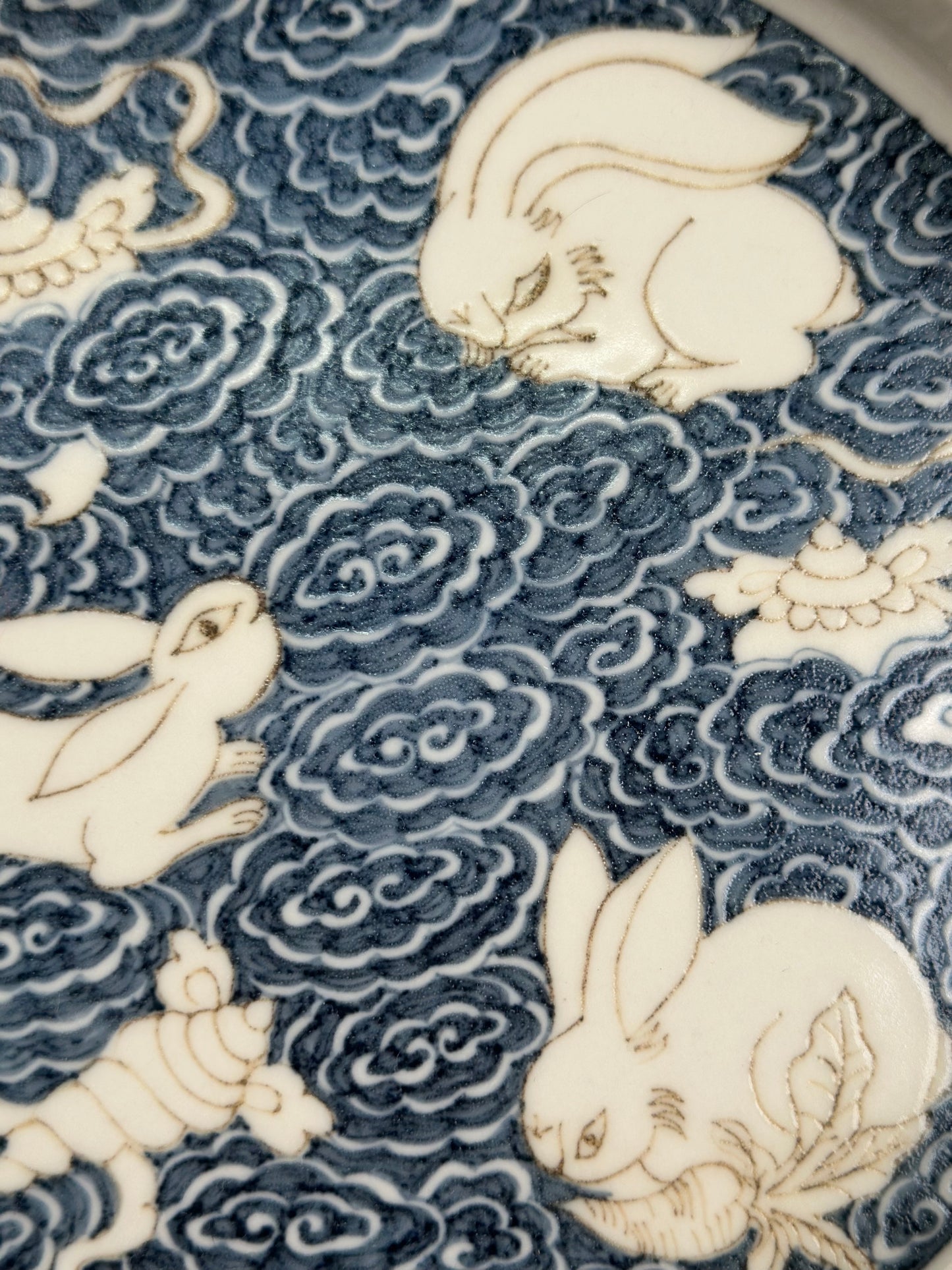 Handpainted Chinese High End Blue White Porcelain Underglaze Gold Youlijin Rabbit Pattern Teacup Gaiwan Tray Set