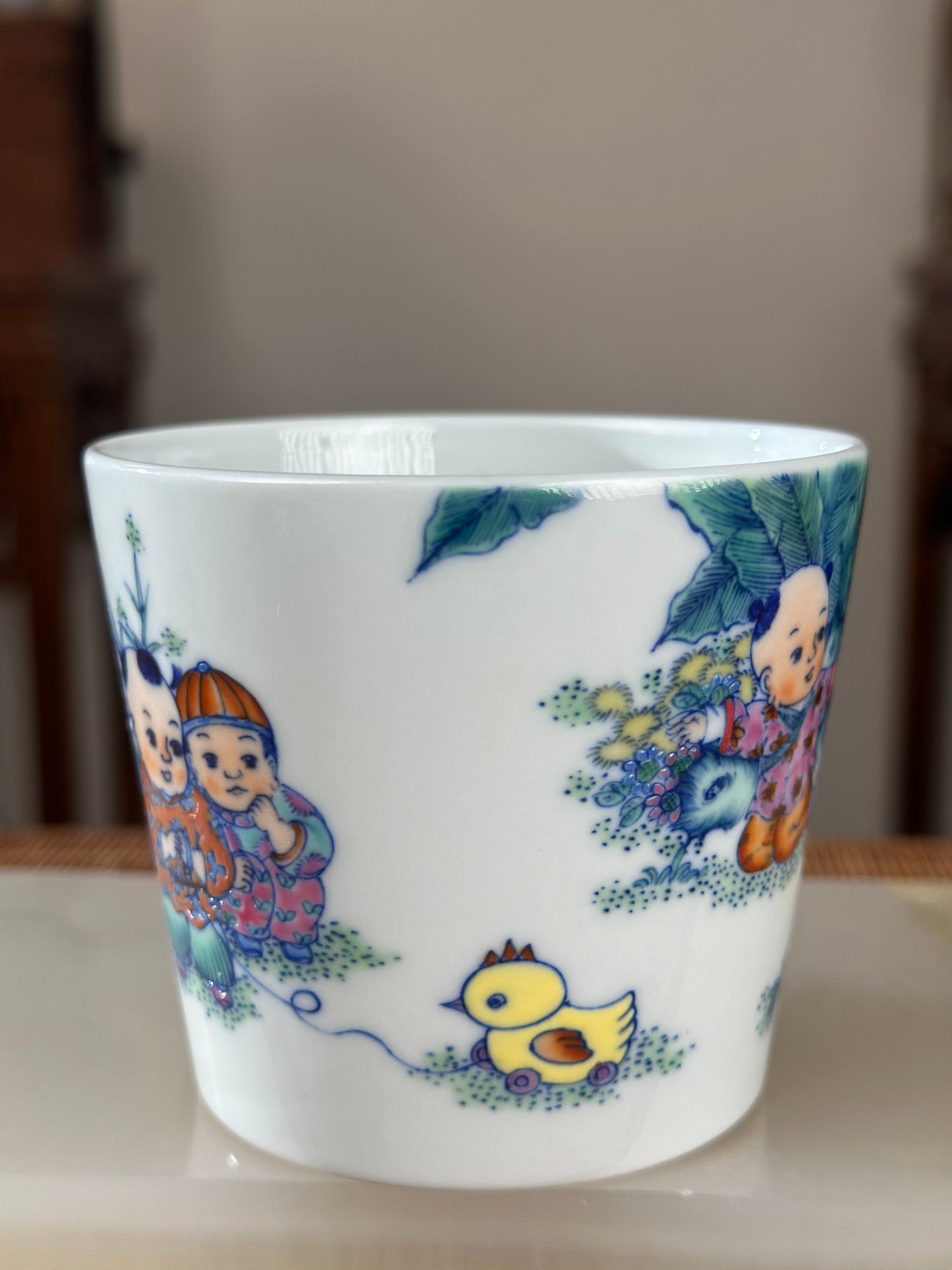 Handpainted Traditional Children Joy Pattern Chinese Jingdezhen Doucai Master Fine China Teacup