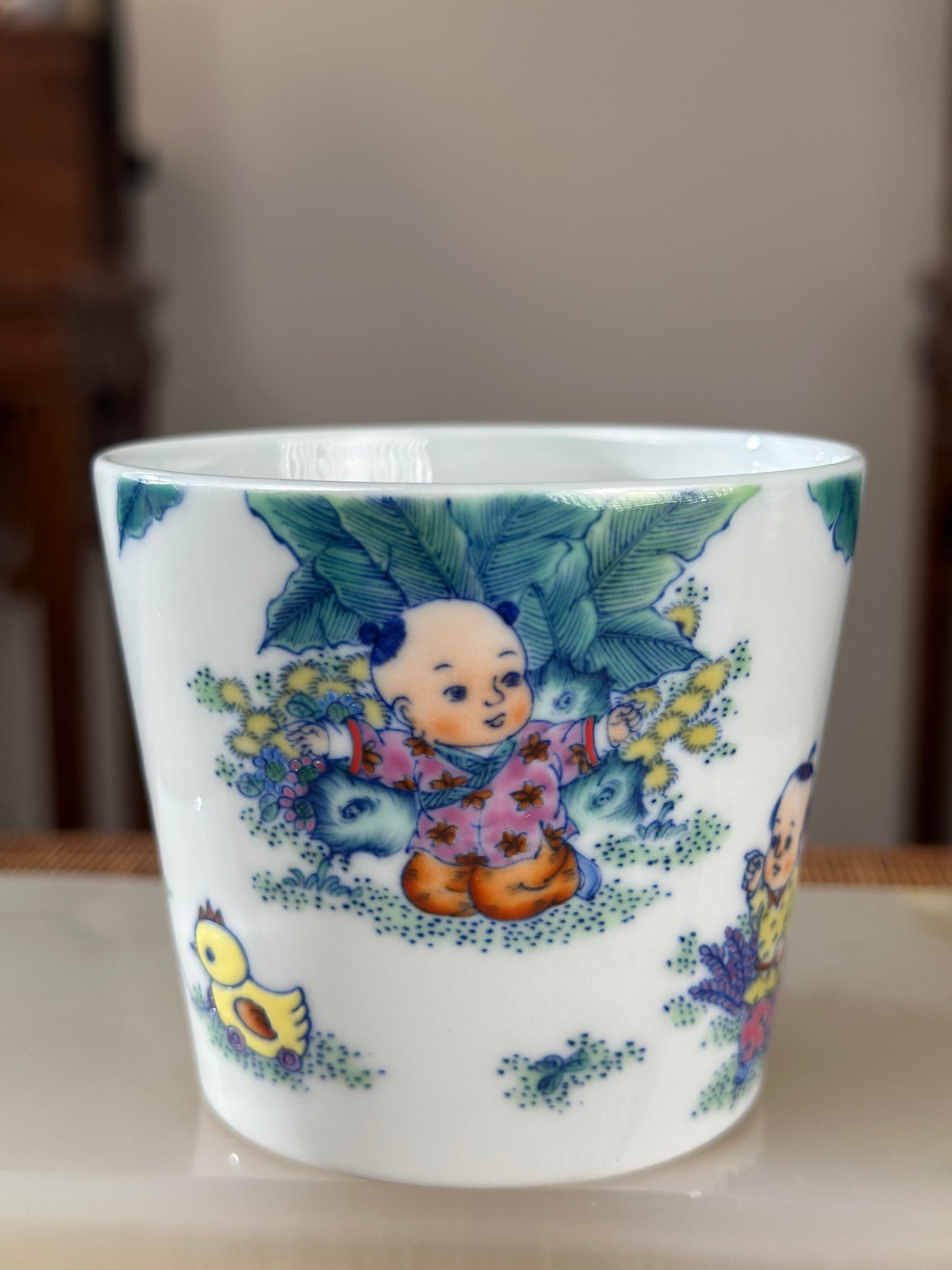 Handpainted Traditional Children Joy Pattern Chinese Jingdezhen Doucai Master Fine China Teacup