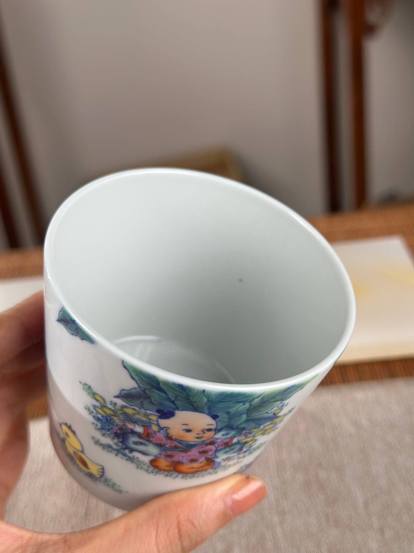 Handpainted Traditional Children Joy Pattern Chinese Jingdezhen Doucai Master Fine China Teacup