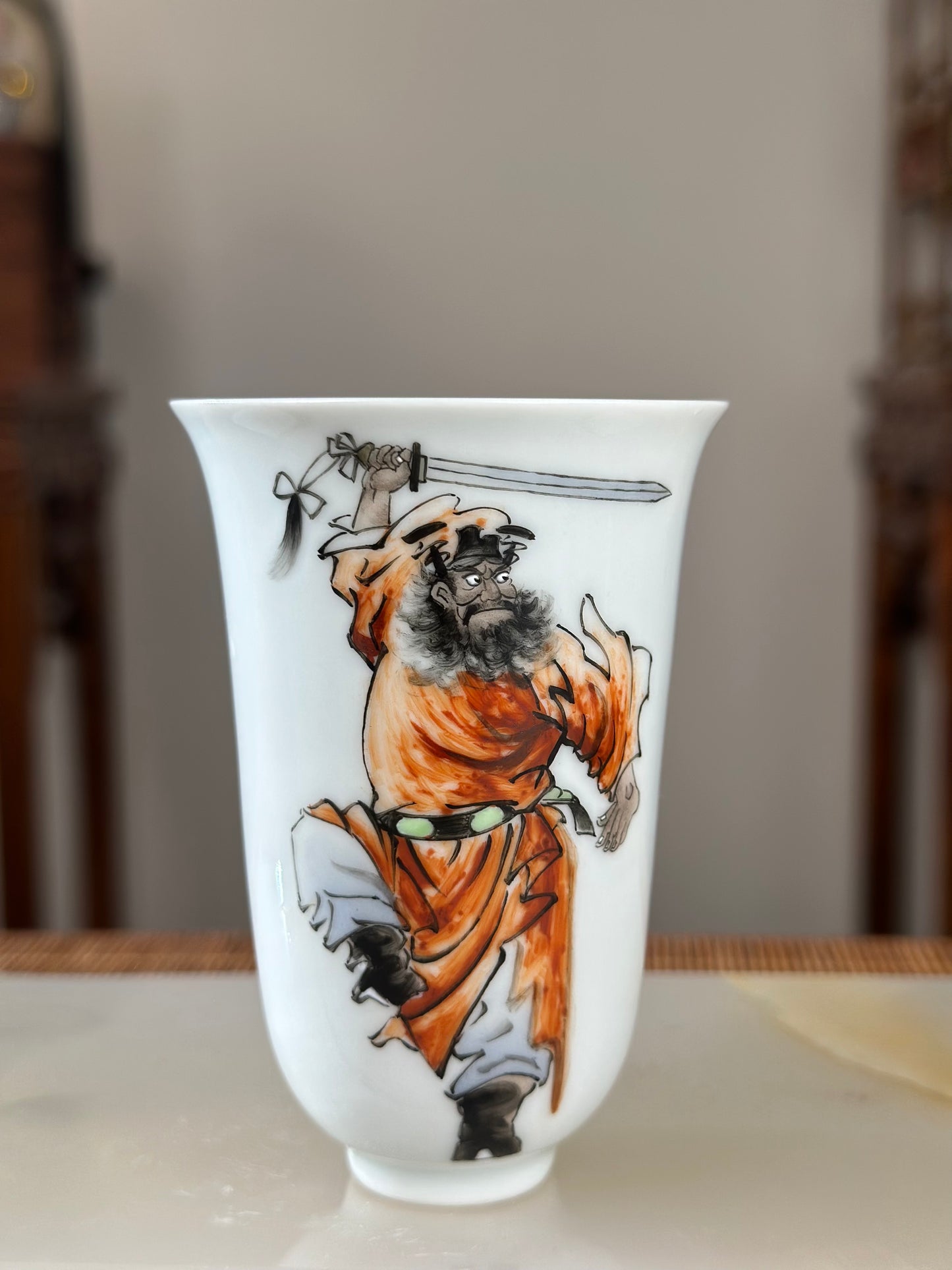Handpainted Chinese Famille Rose Fencai Traditional Zhongkui Portrait Jingdezhen Master Teacup