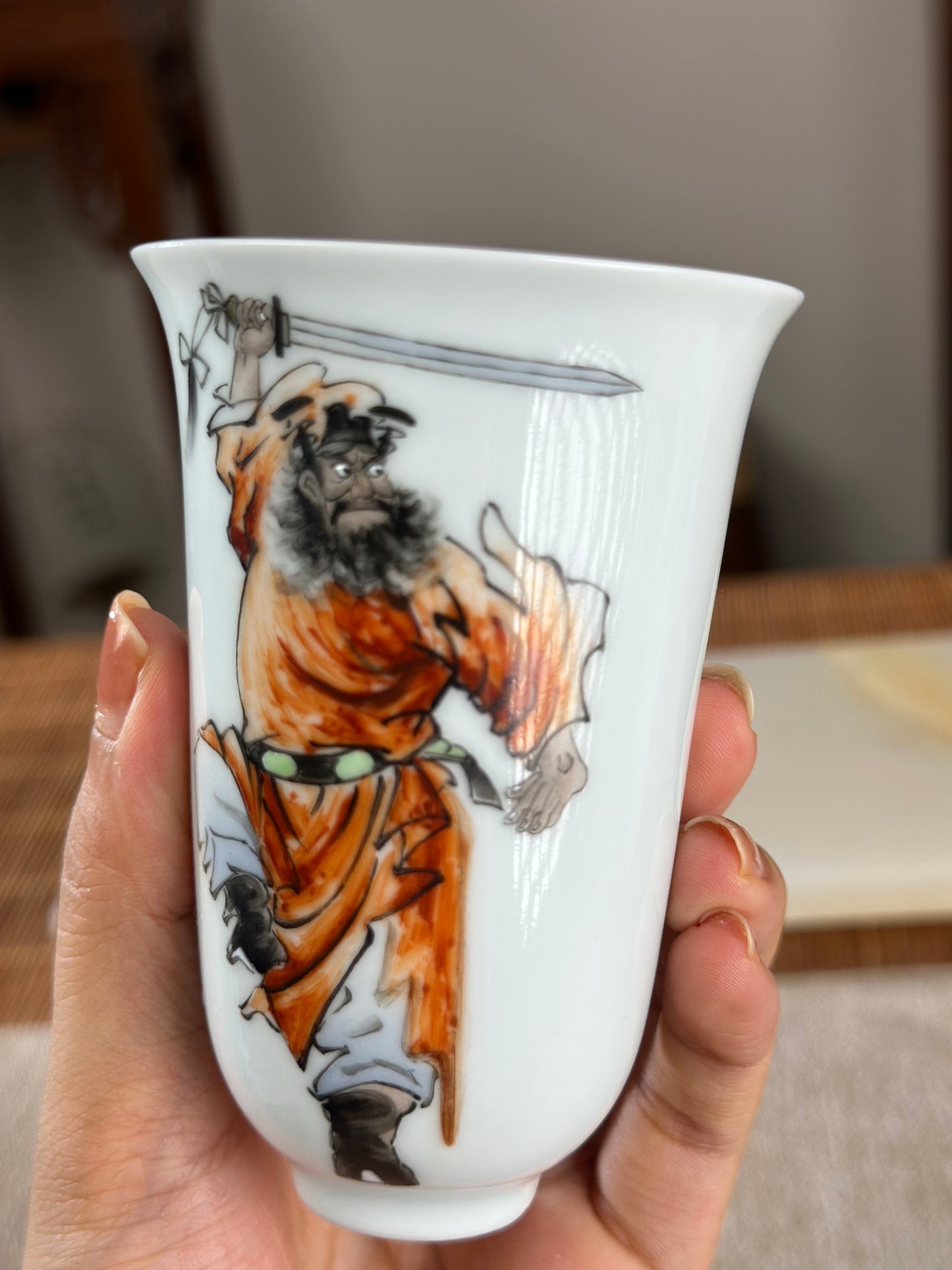 Handpainted Chinese Famille Rose Fencai Traditional Zhongkui Portrait Jingdezhen Master Teacup
