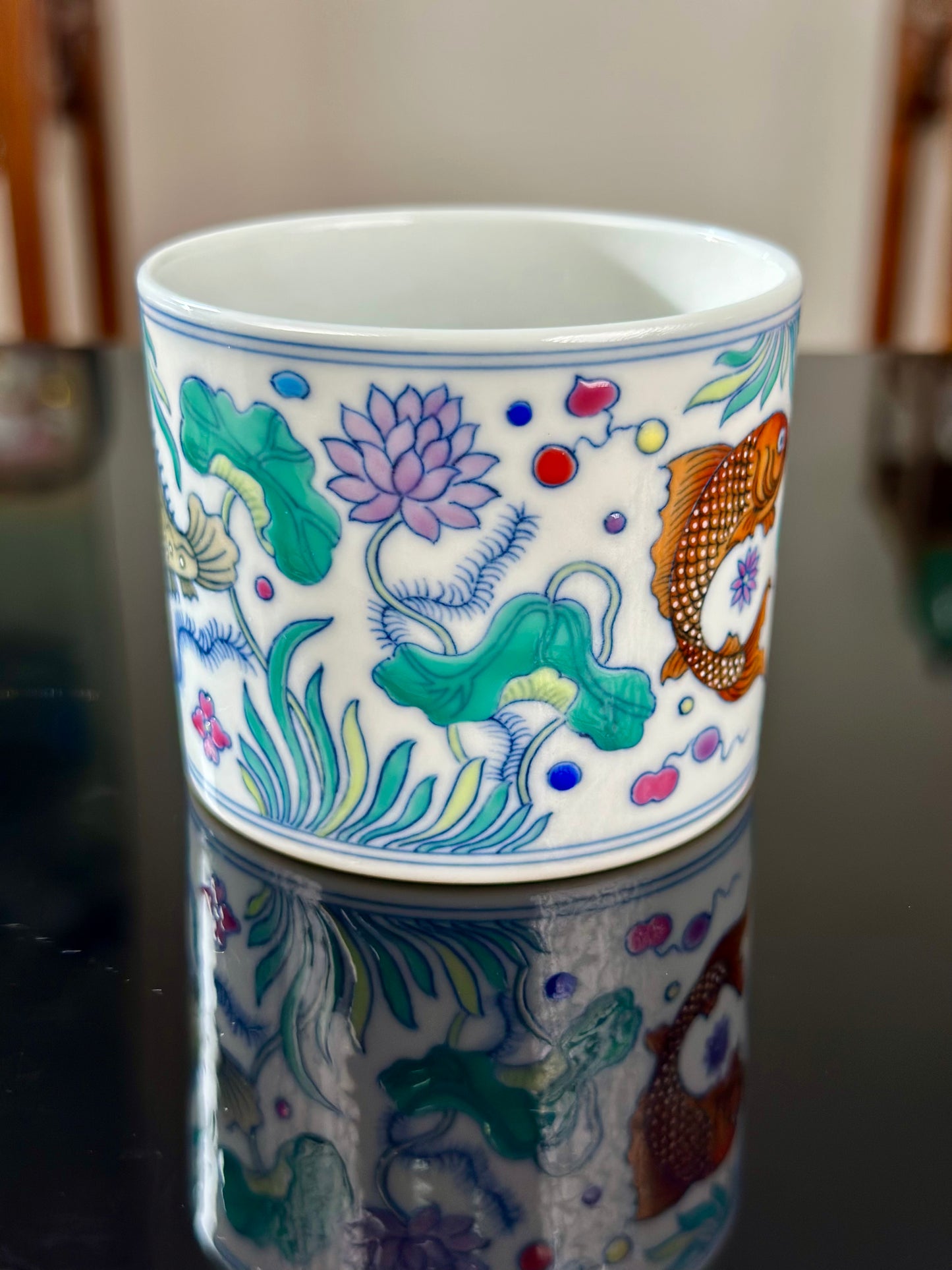 Handpainted Chinese Traditional Fish Pattern Chinese Jingdezhen Doucai Master Fine China Teacup