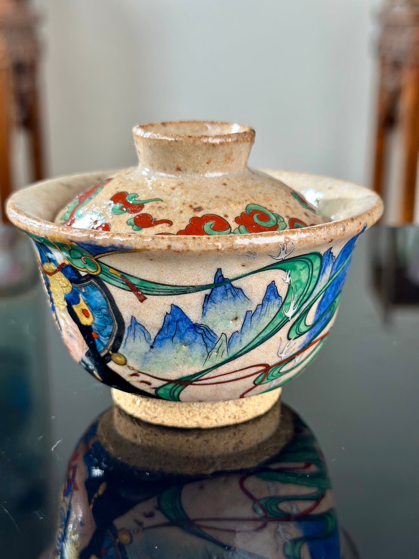 Handpainted Original Designed Chinese Tibetan Style Pottery Gaiwan Teacup Teapot Master Set