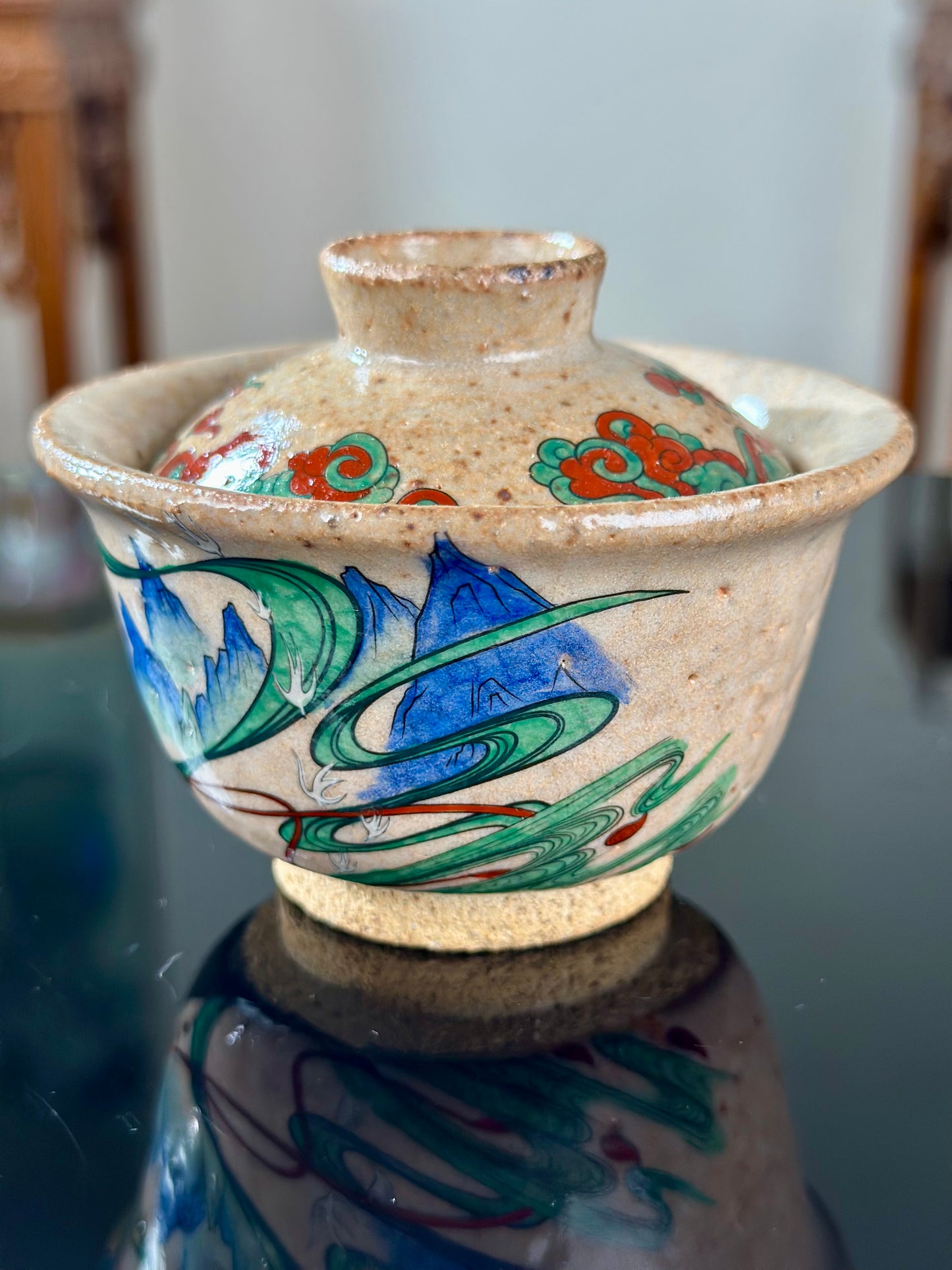 Handpainted Original Designed Chinese Tibetan Style Pottery Gaiwan Teacup Teapot Master Set