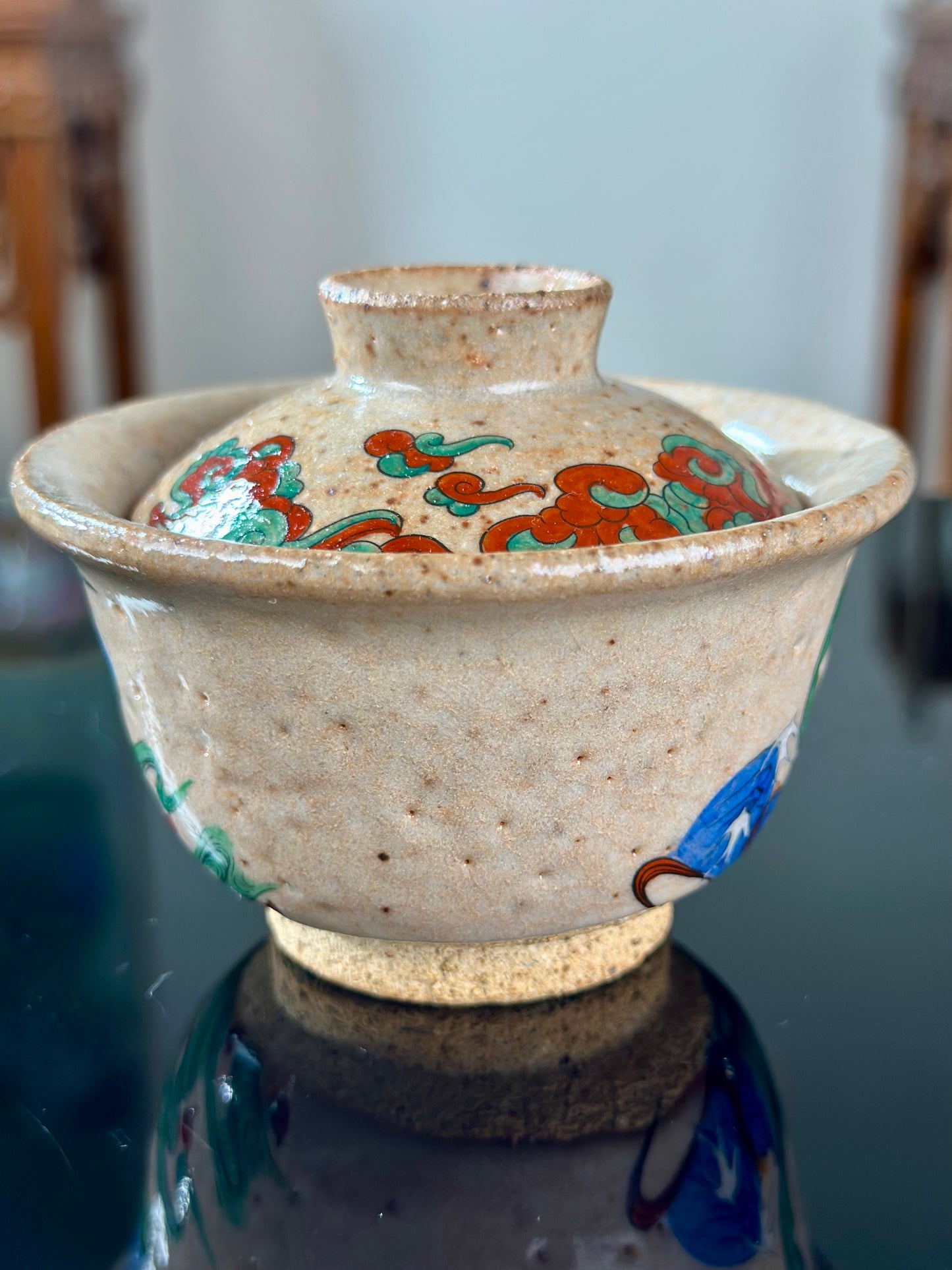 Handpainted Original Designed Chinese Tibetan Style Pottery Gaiwan Teacup Teapot Master Set