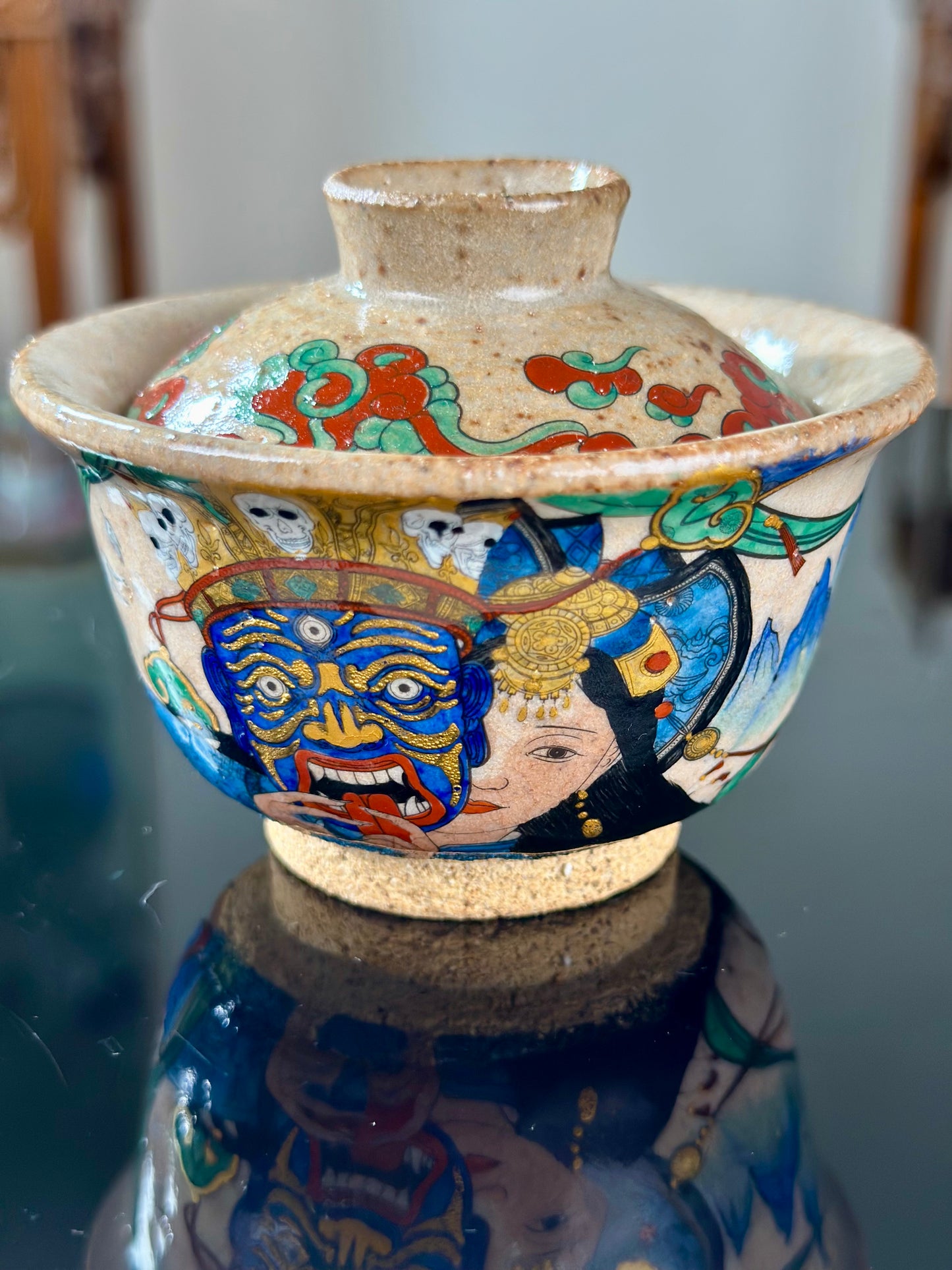 Handpainted Original Designed Chinese Tibetan Style Pottery Gaiwan Teacup Teapot Master Set