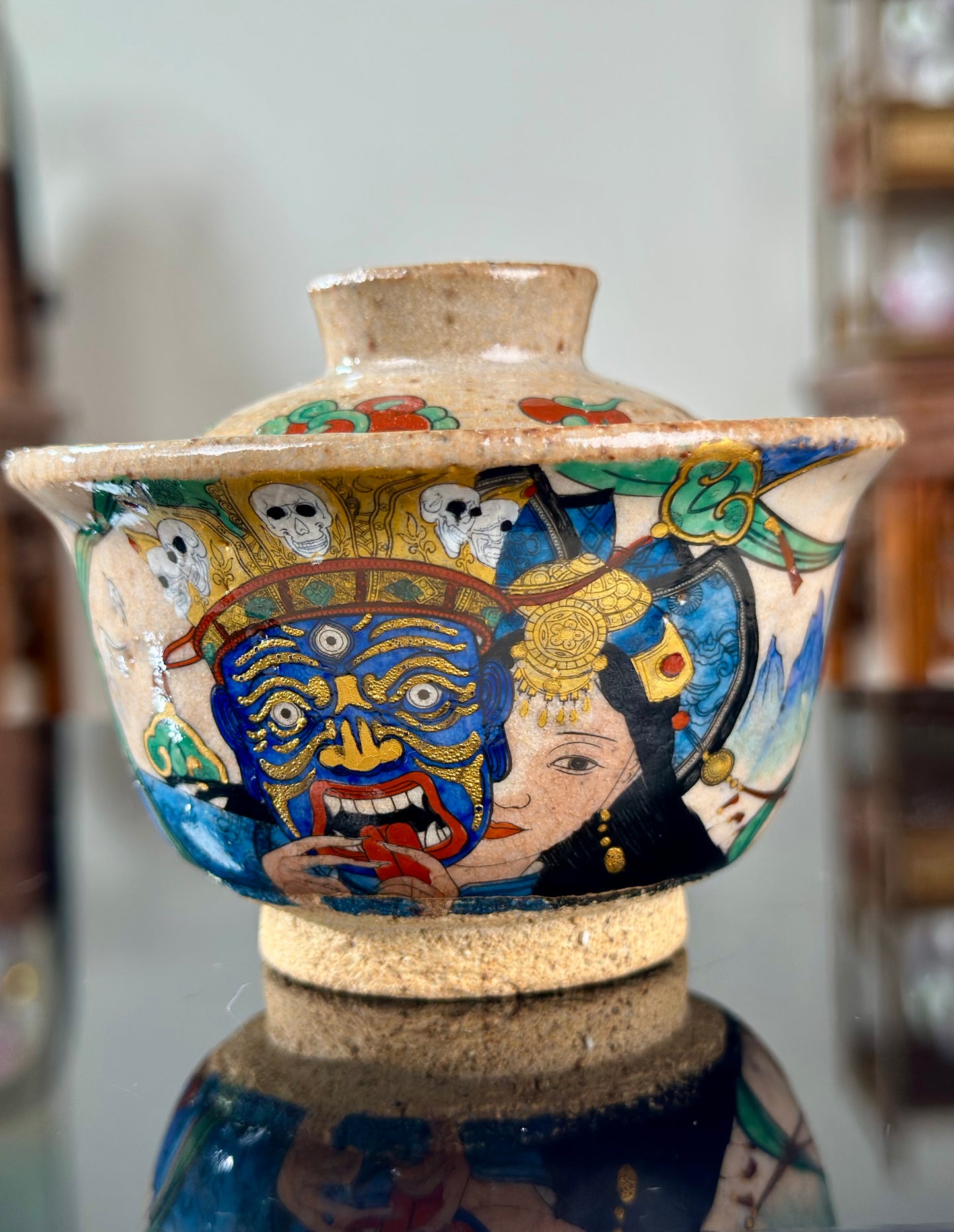Handpainted Original Designed Chinese Tibetan Style Pottery Gaiwan Teacup Teapot Master Set