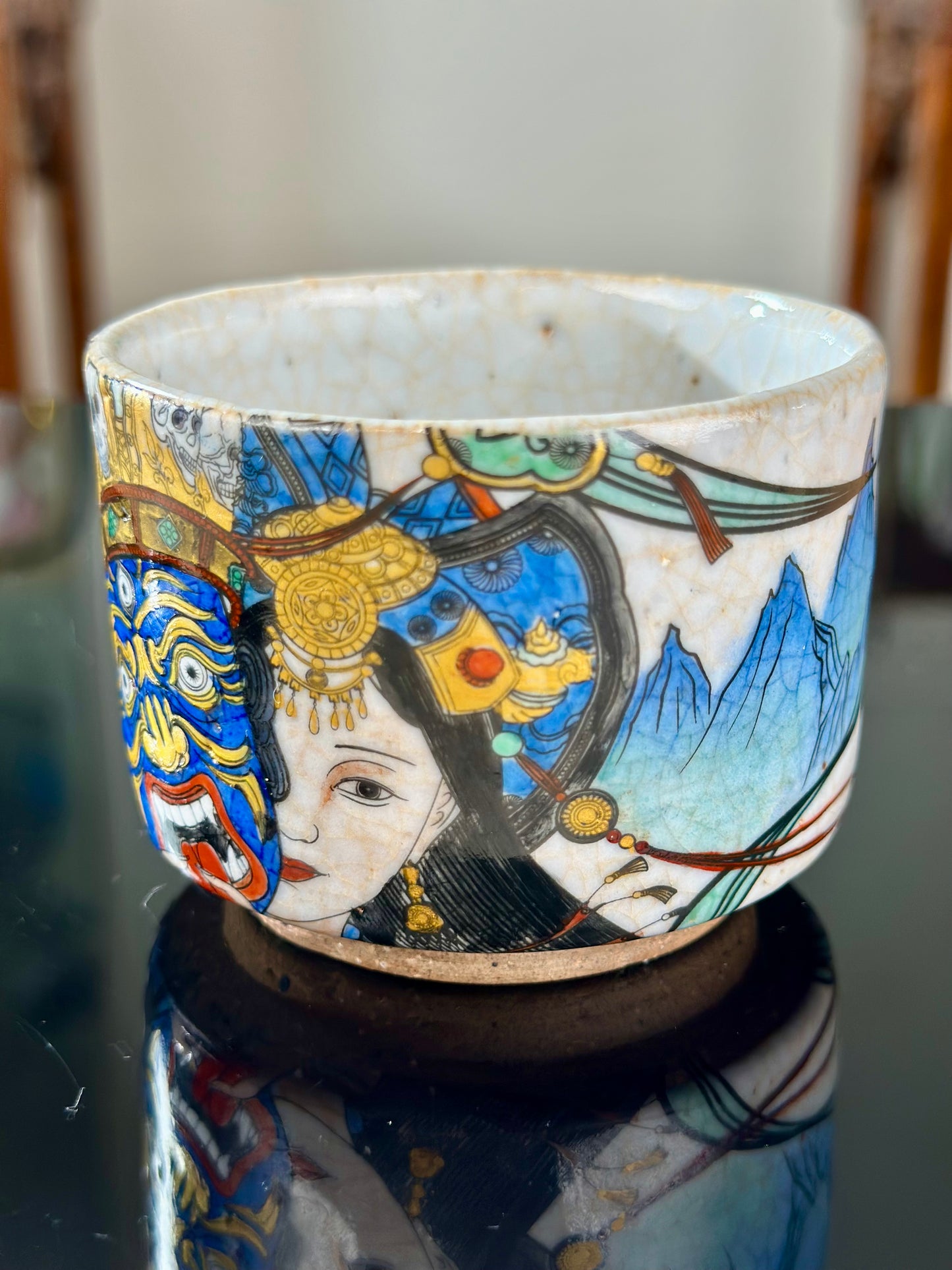 Handpainted Original Designed Chinese Tibetan Style Pottery Gaiwan Teacup Teapot Master Set