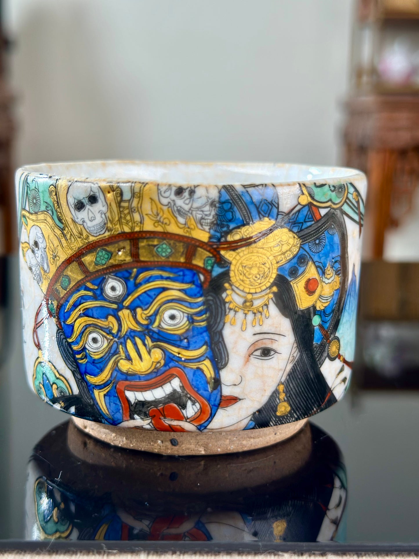 Handpainted Original Designed Chinese Tibetan Style Pottery Gaiwan Teacup Teapot Master Set