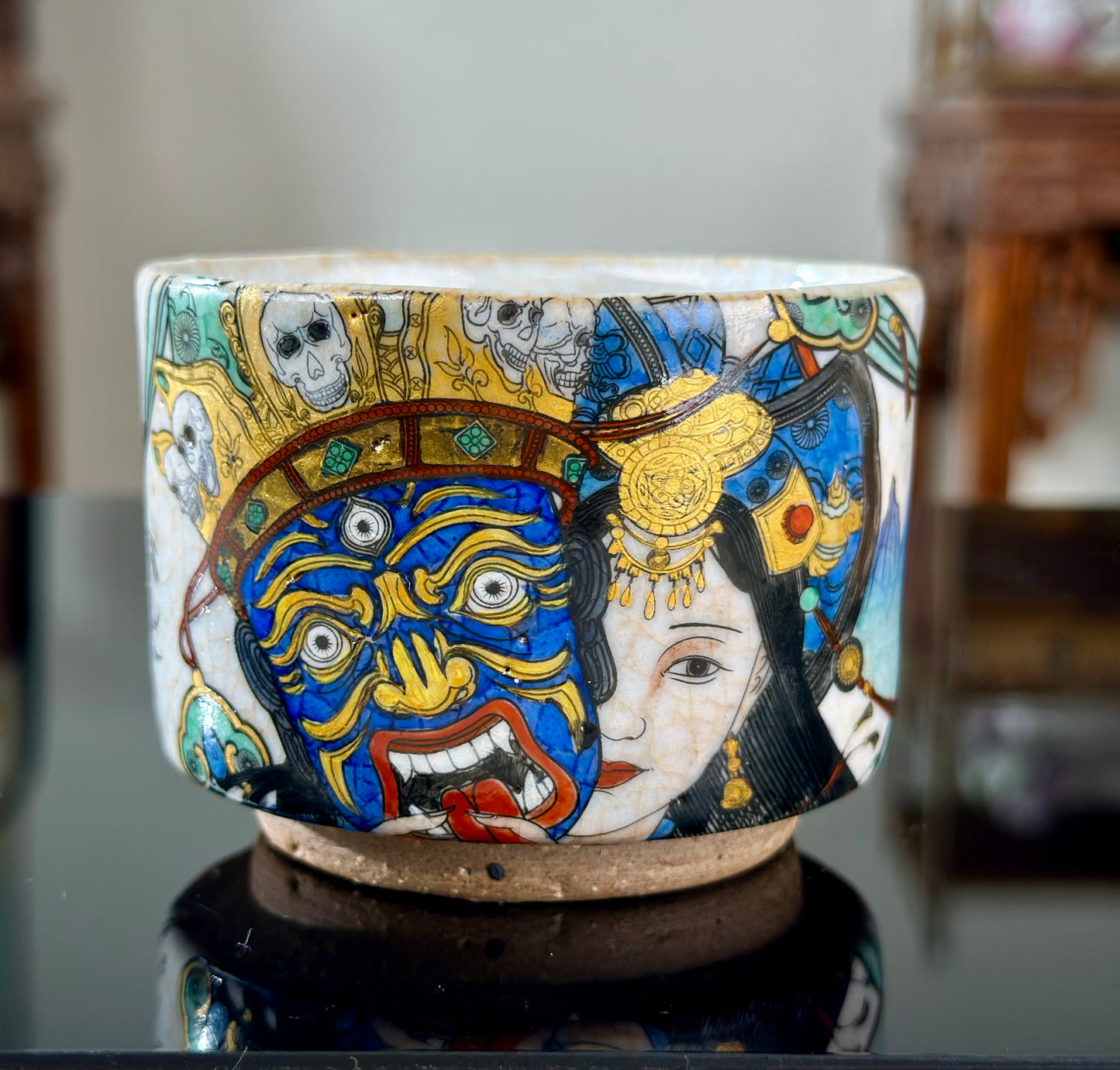 Handpainted Original Designed Chinese Tibetan Style Pottery Gaiwan Teacup Teapot Master Set