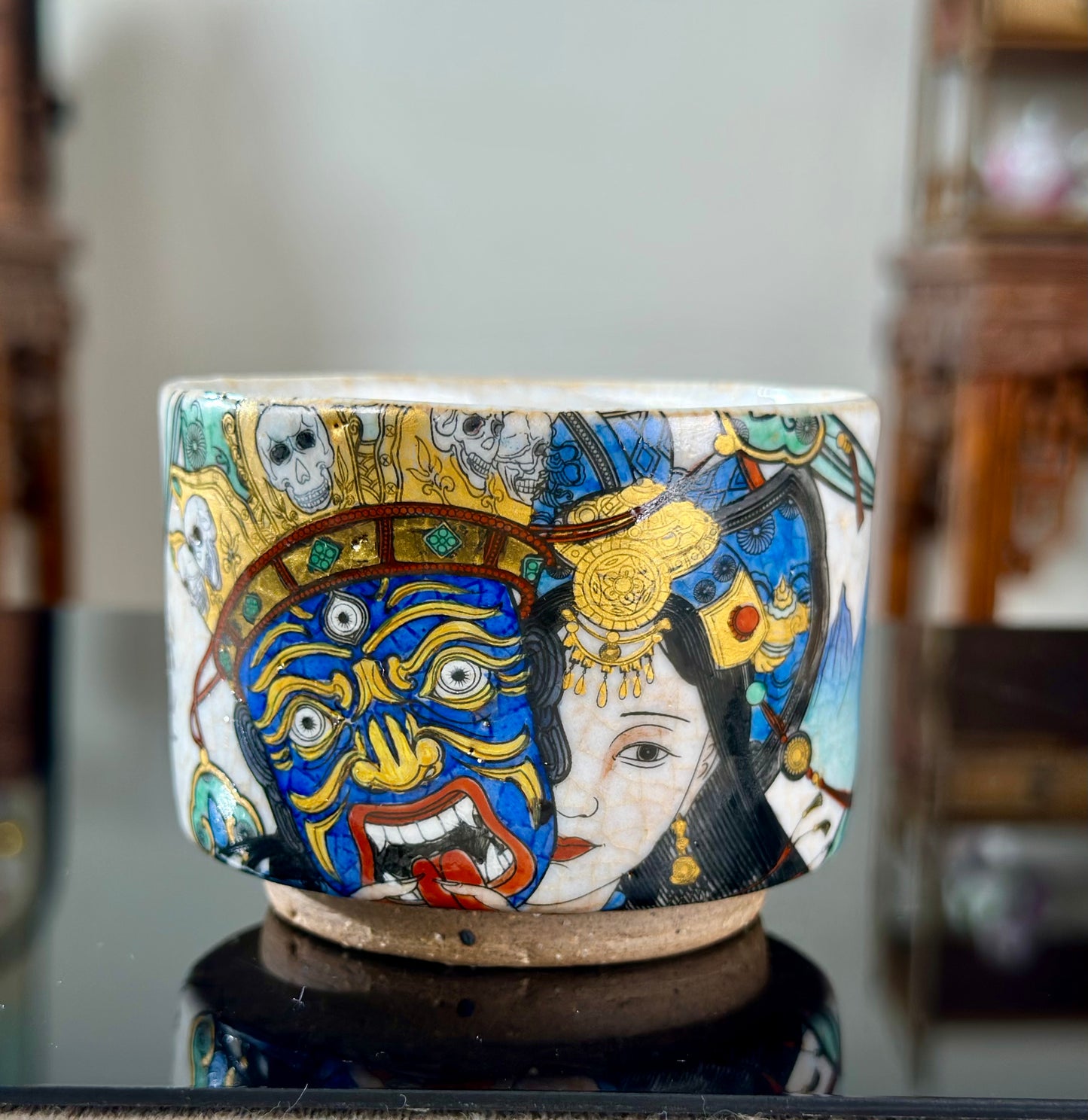 Handpainted Original Designed Chinese Tibetan Style Pottery Gaiwan Teacup Teapot Master Set